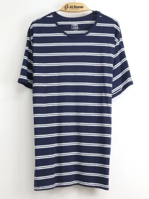 Herren-Gestricktes T-Shirt mit Streifen, Marineblau/Weiß