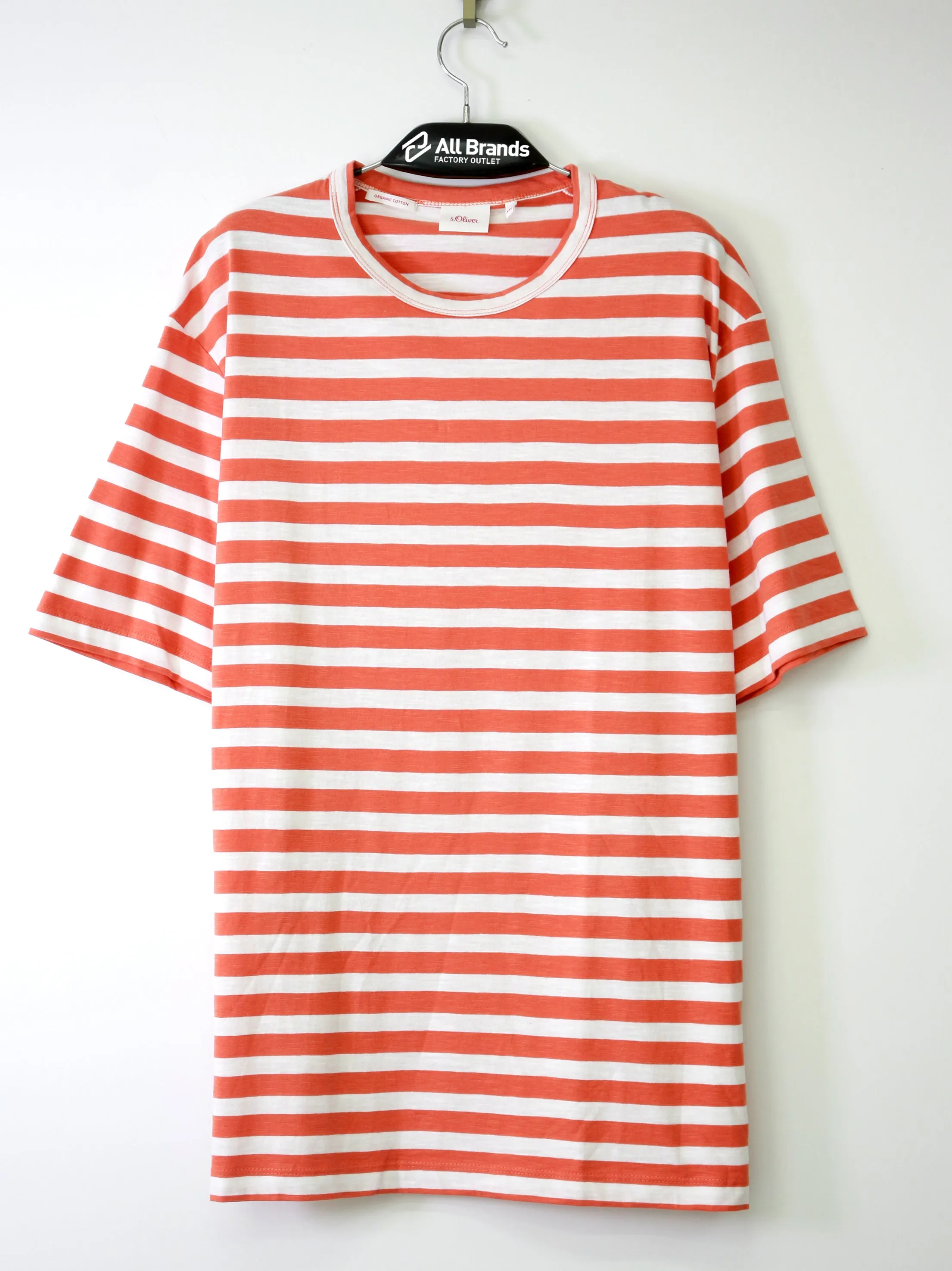 Herren-Gestricktes T-Shirt mit Streifen, Orange