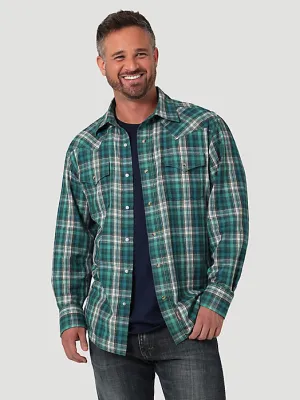 Herren Wrangler Retro Premium Langarm Western-Snap-Karohemd in Green Daze Wrangler Kleidung