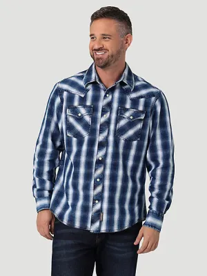Herren Wrangler Retro Premium Langarm Western-Snap-Karohemd in Indigo Wrangler Kleidung