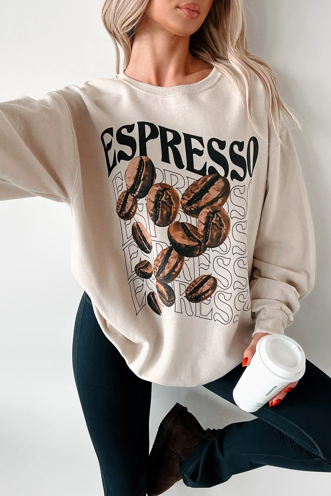 More Espresso Übergroßes Grafik-Sweatshirt (Haferflocken)