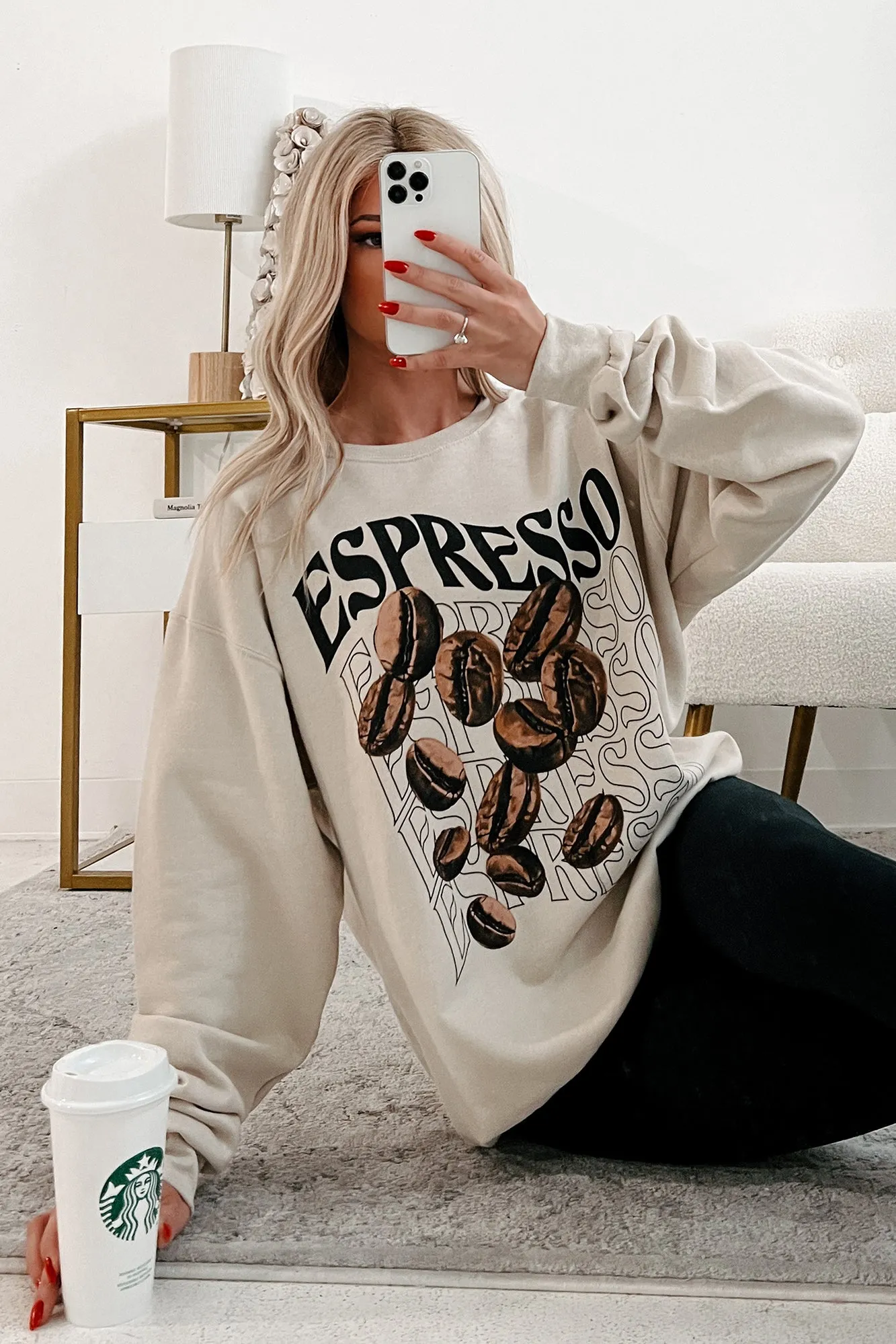 More Espresso Übergroßes Grafik-Sweatshirt (Haferflocken)