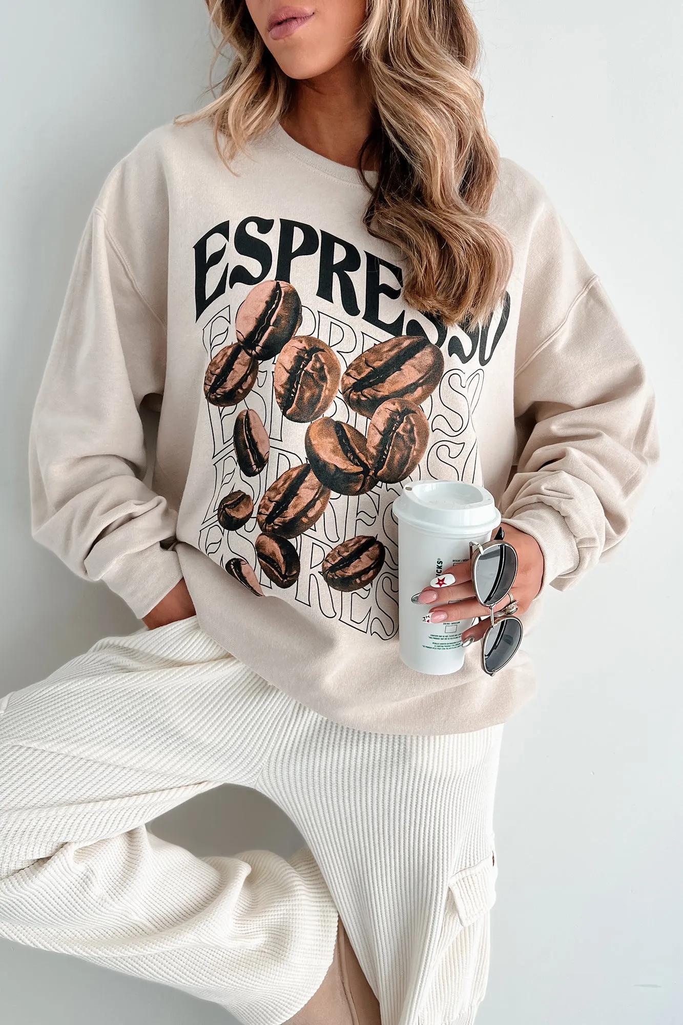 More Espresso Übergroßes Grafik-Sweatshirt (Haferflocken)