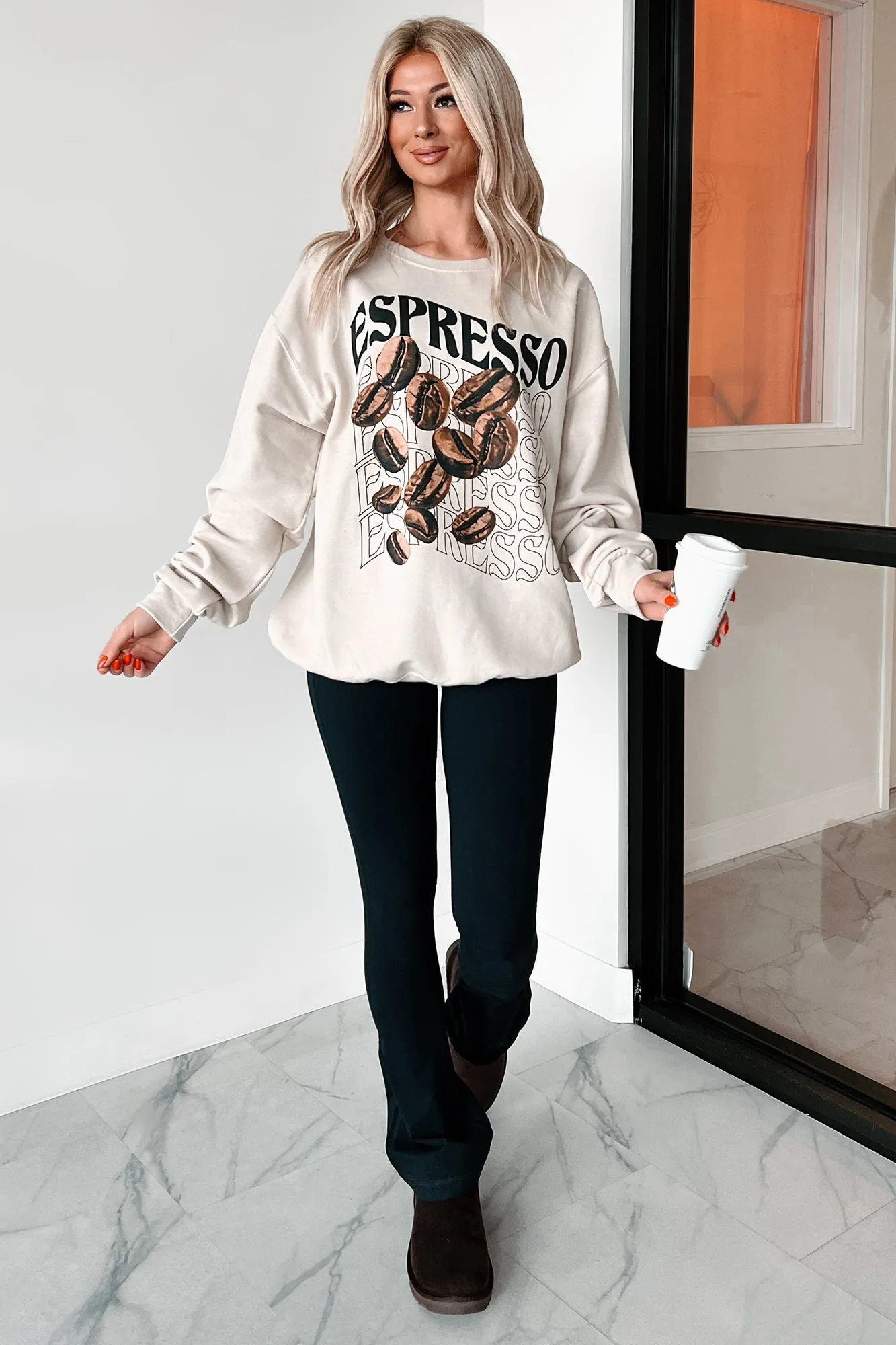More Espresso Übergroßes Grafik-Sweatshirt (Haferflocken)