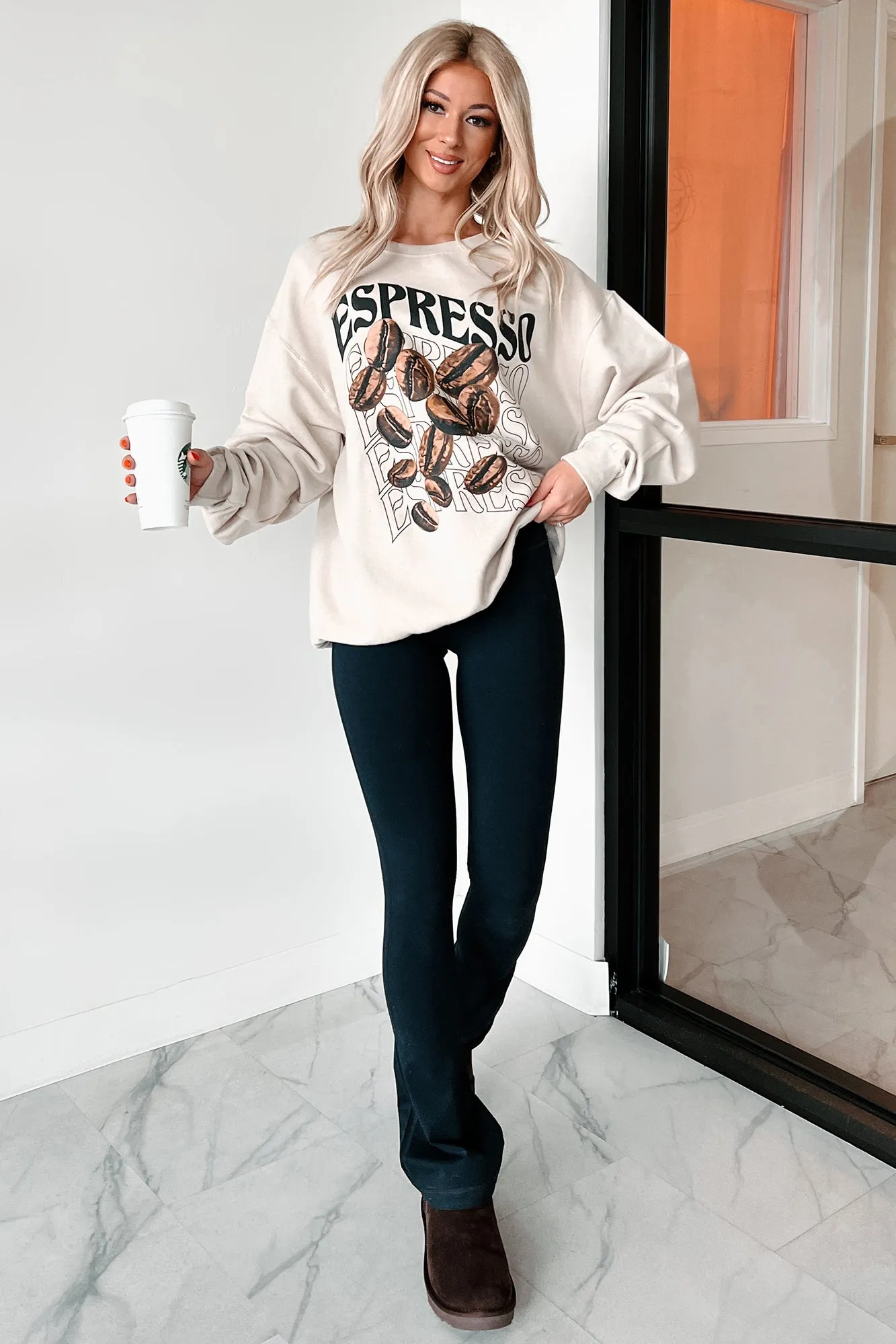 More Espresso Übergroßes Grafik-Sweatshirt (Haferflocken)