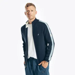 Nautica Herren Big & Tall Full-Zip Streifen-Mockneck-Pullover Marineblau Nautica
