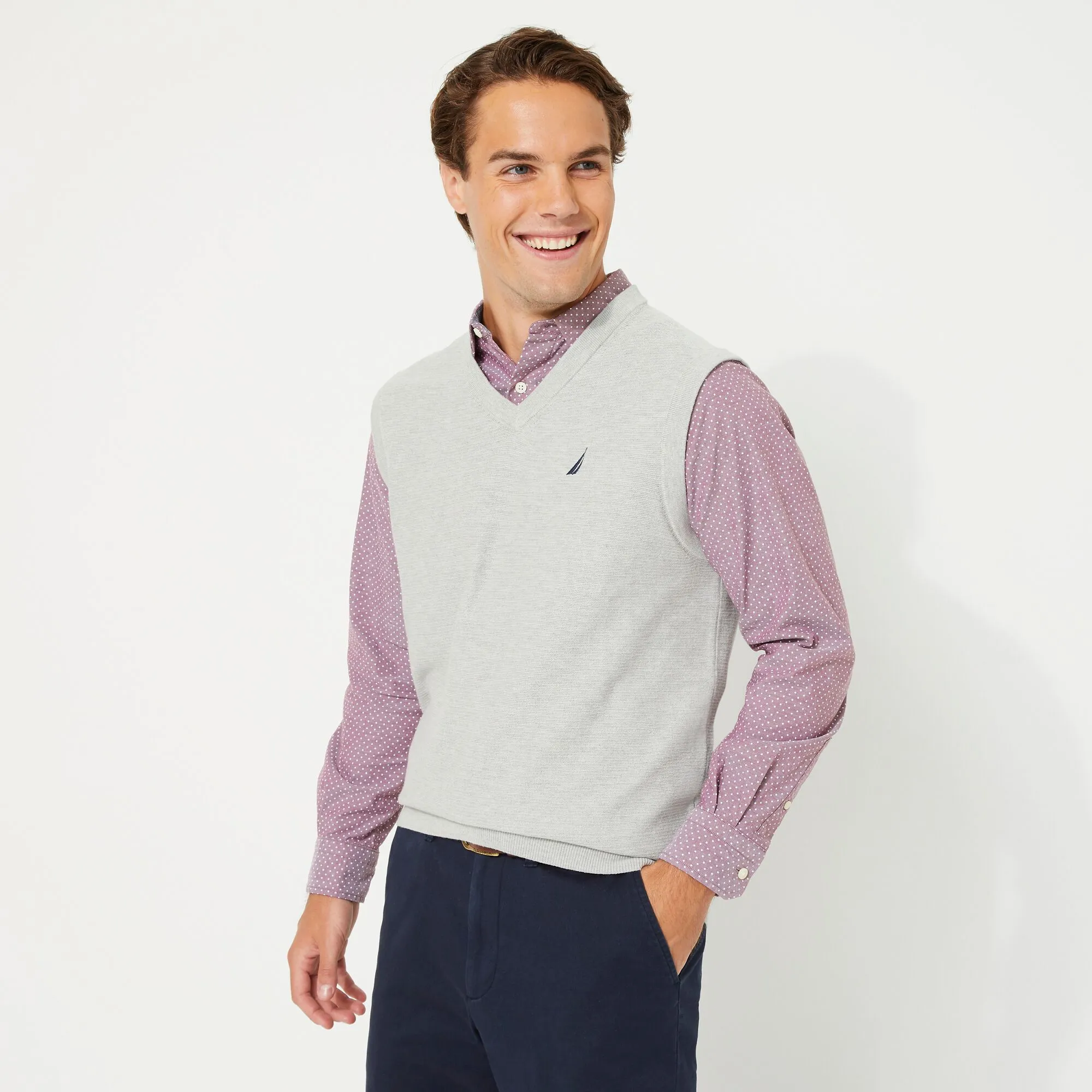 Nautica Herren Big & Tall Navtech V-Ausschnitt Pullunder Grau Meliert Nautica