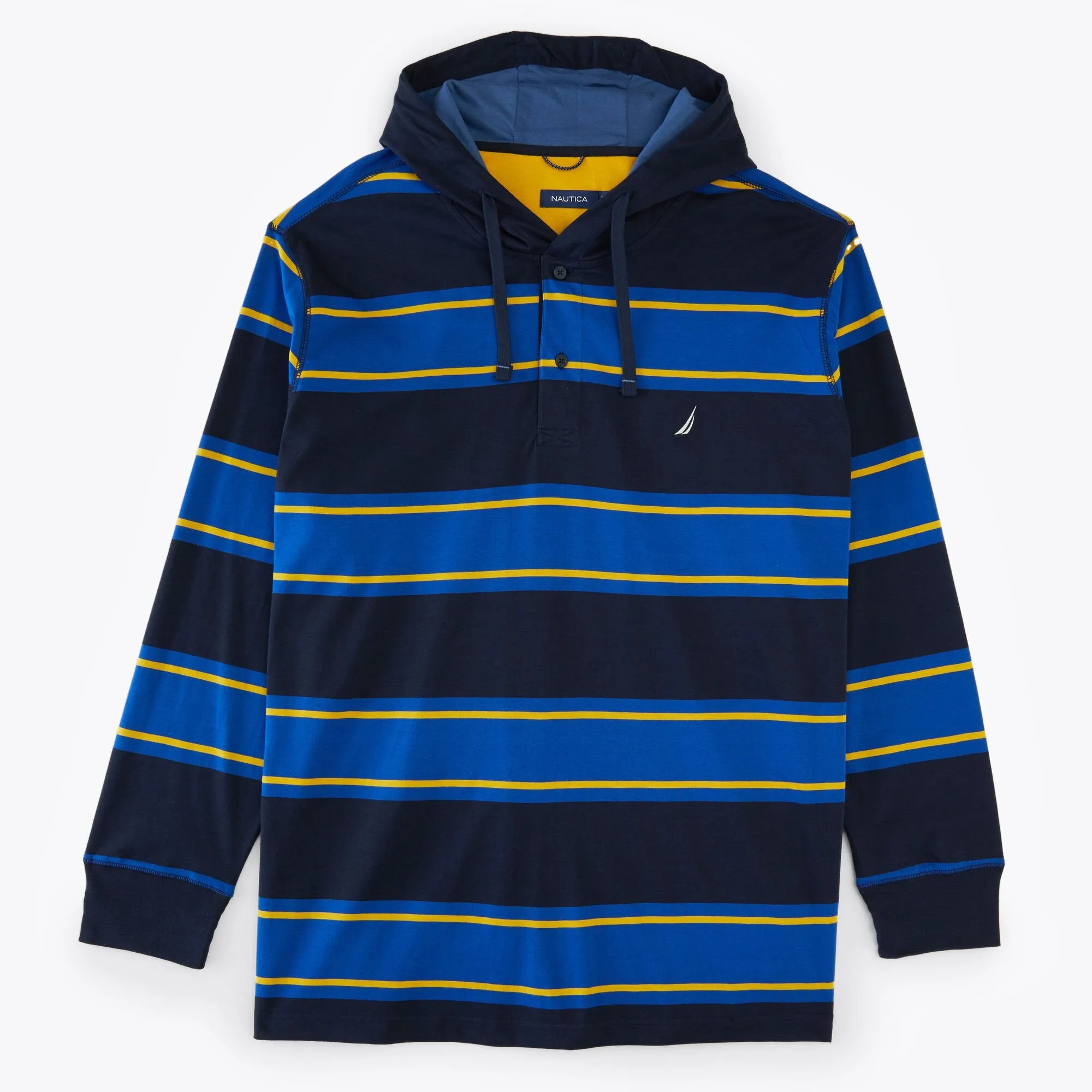 Nautica Herren Big & Tall Gestreifter Rugby-Pullover Hoodie Stellar Blue Heather Nautica