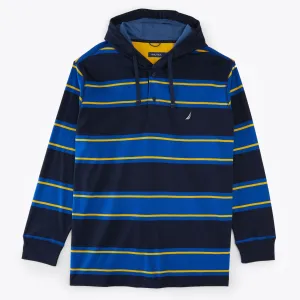 Nautica Herren Big & Tall Gestreifter Rugby-Pullover Hoodie Stellar Blue Heather Nautica