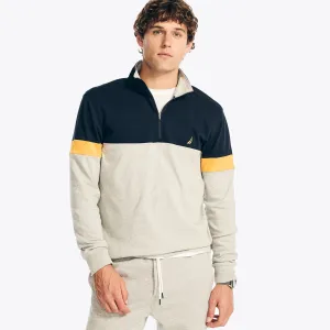 Nautica Herren Colorblock Viertelreißverschluss Pullover Stellar Blau Melange Nautica