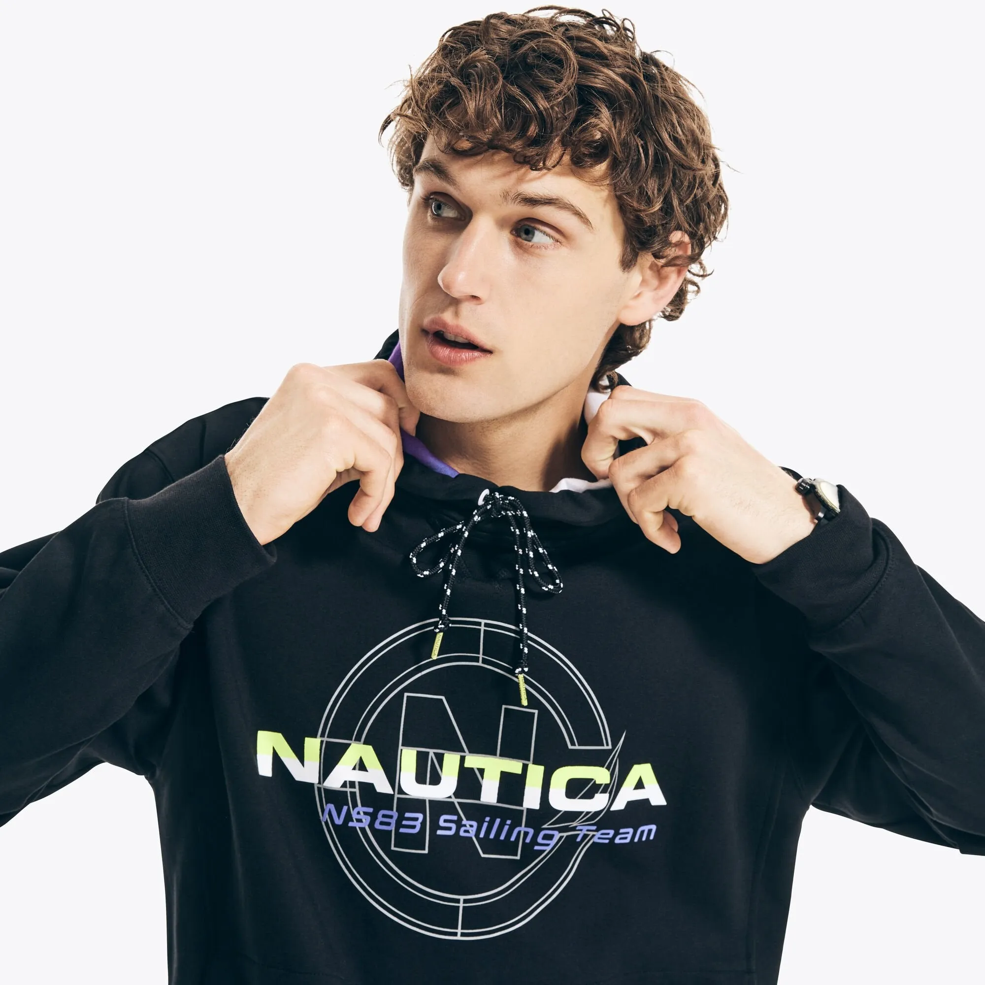 Nautica Herren Wettkampf-Segelteam Pullover Hoodie Echt Schwarz Nautica
