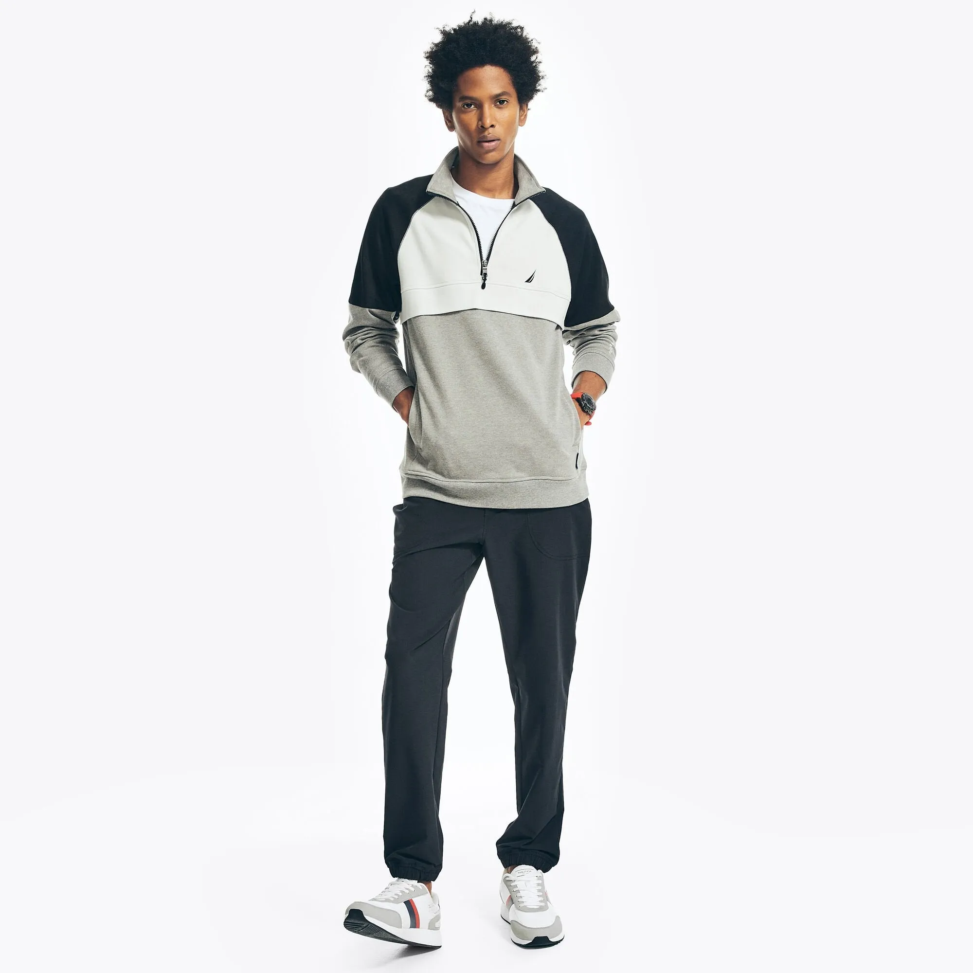 Nautica Herren Navtech Viertelreißverschluss Sweatshirt Steingrau Meliert Nautica