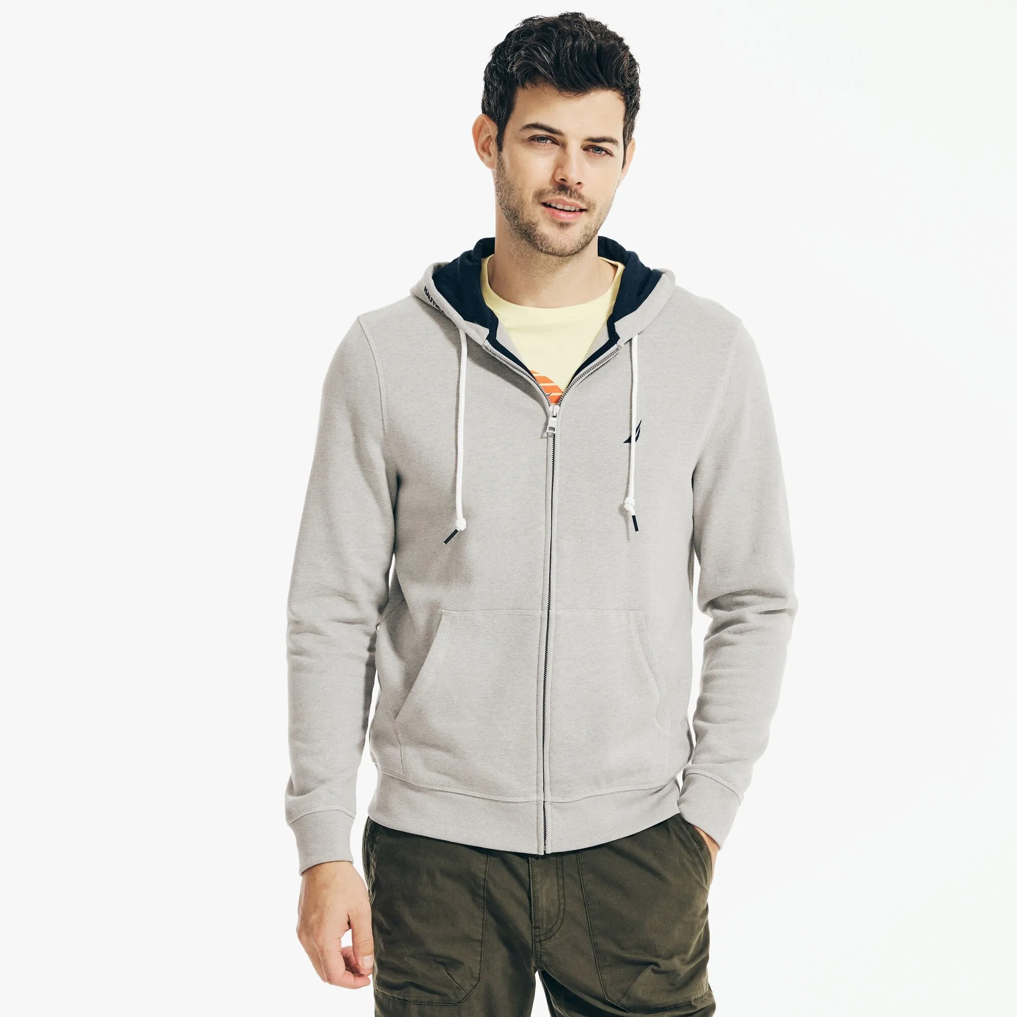Nautica Herren Unifarbener Full-Zip Hoodie Grau Meliert Nautica