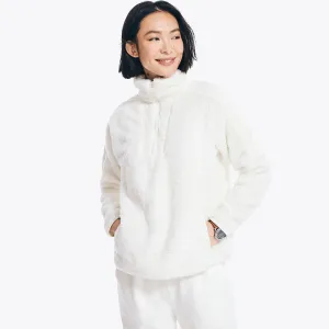 Nautica Damen Kunst-Shearling Mixed-Media Viertelreißverschluss-Jacke Marshmallow Nautica