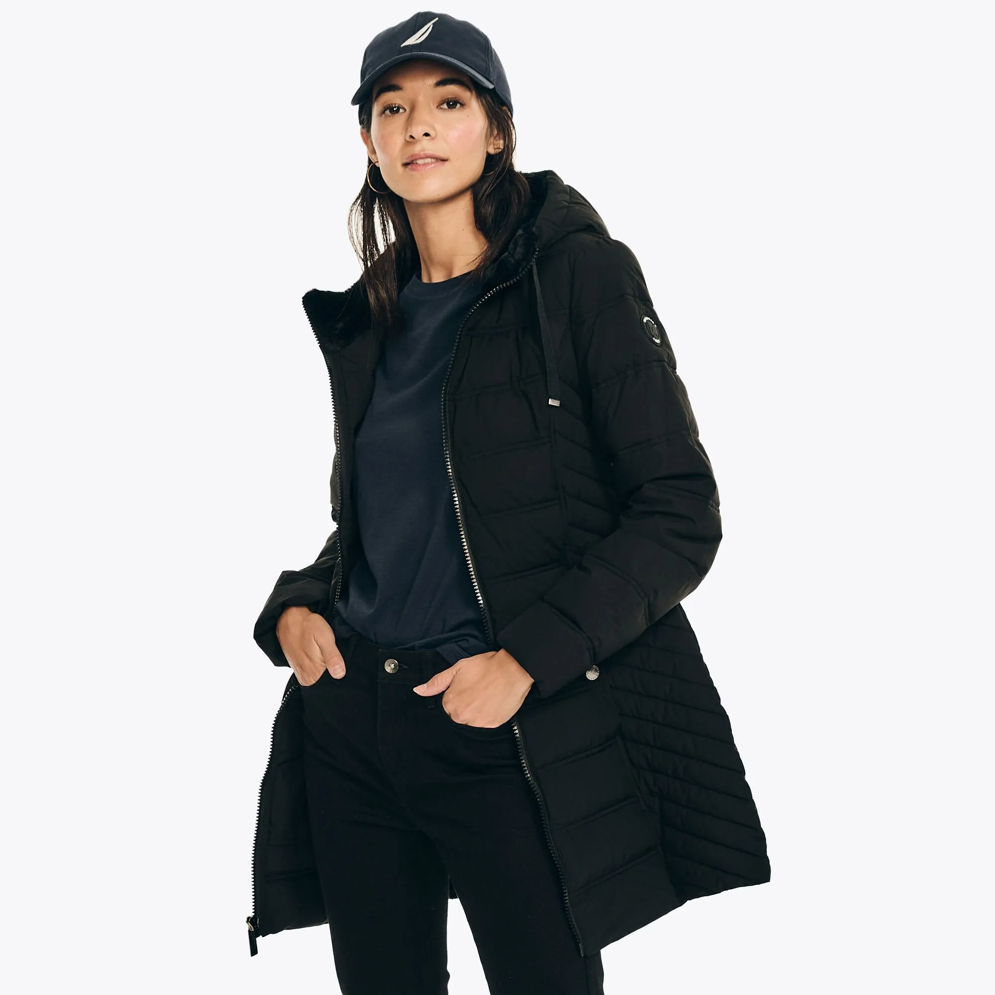 Nautica Damen Steppjacke mit Kapuze in True Black Nautica