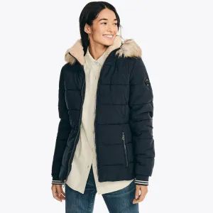 Nautica Damen Kurze Steppjacke Mit Abnehmbarer Kapuze Stellar Blue Heather Nautica