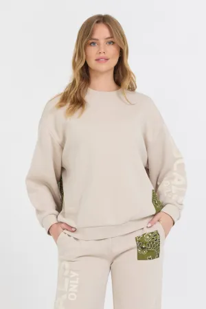 Neutrales Taupe/ Olive/ Beige Bandana-Patch-Crewneck