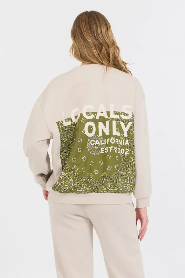 Neutrales Taupe/ Olive/ Beige Bandana-Patch-Crewneck