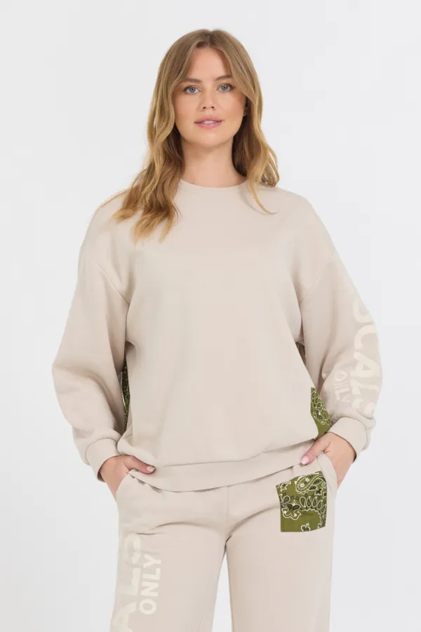 Neutrales Taupe/ Olive/ Beige Bandana-Patch-Crewneck