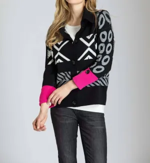 Nordischer Cardigan in Schwarz und Rosa