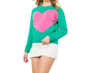 Rosa Herz Strickpullover in Grün