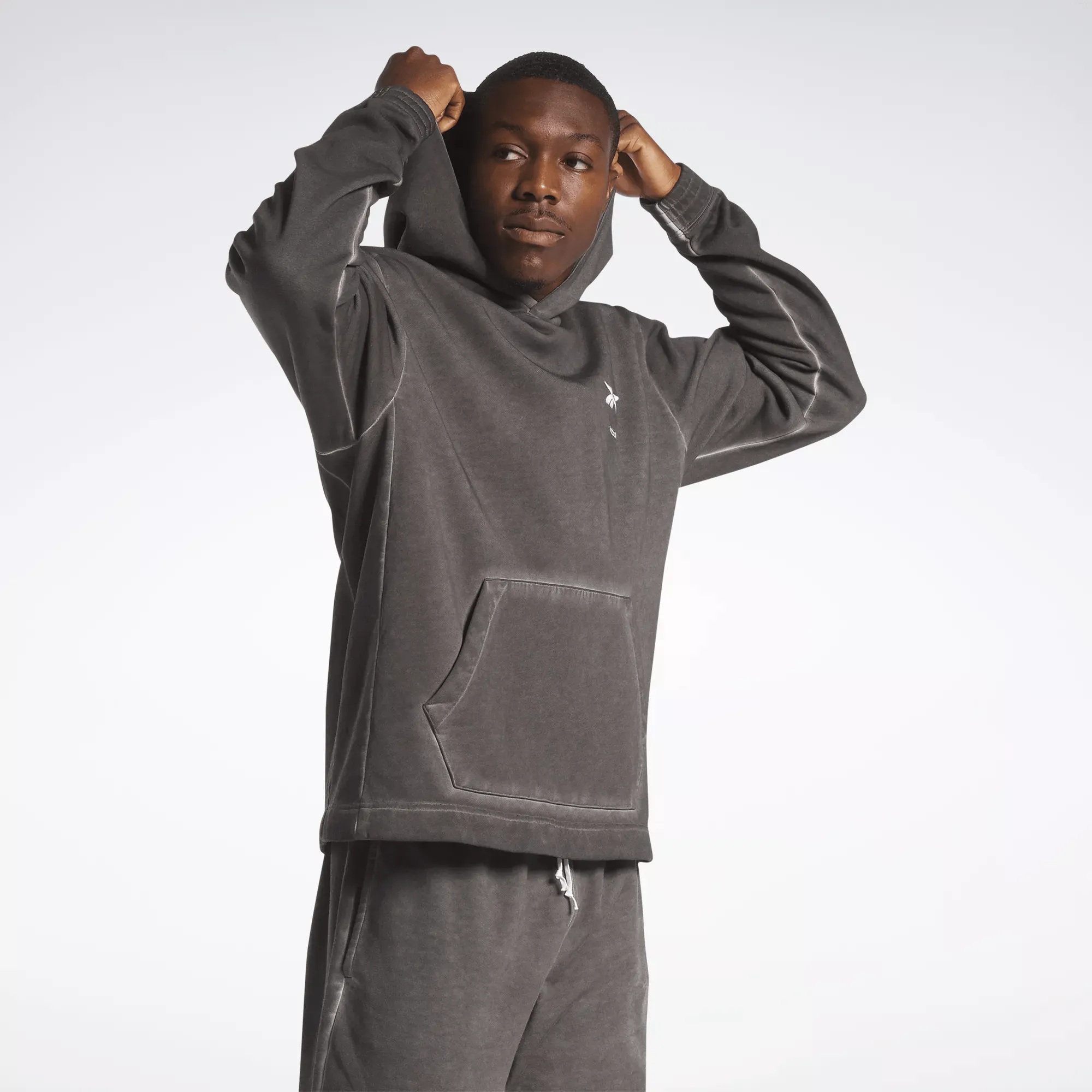 Reebok Herren Basketball Court Top Bi-Dye Fleece Kapuzenpullover Schwarz Reebok