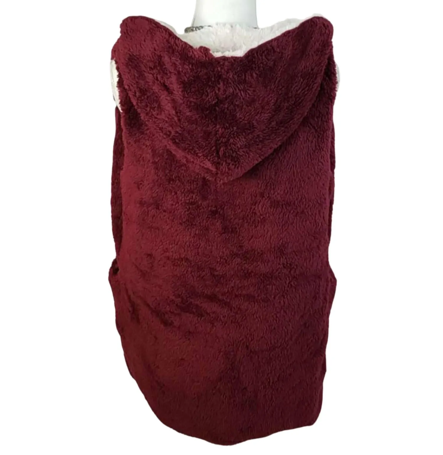 Reversibler Pelzmantel in Weinrot und Creme