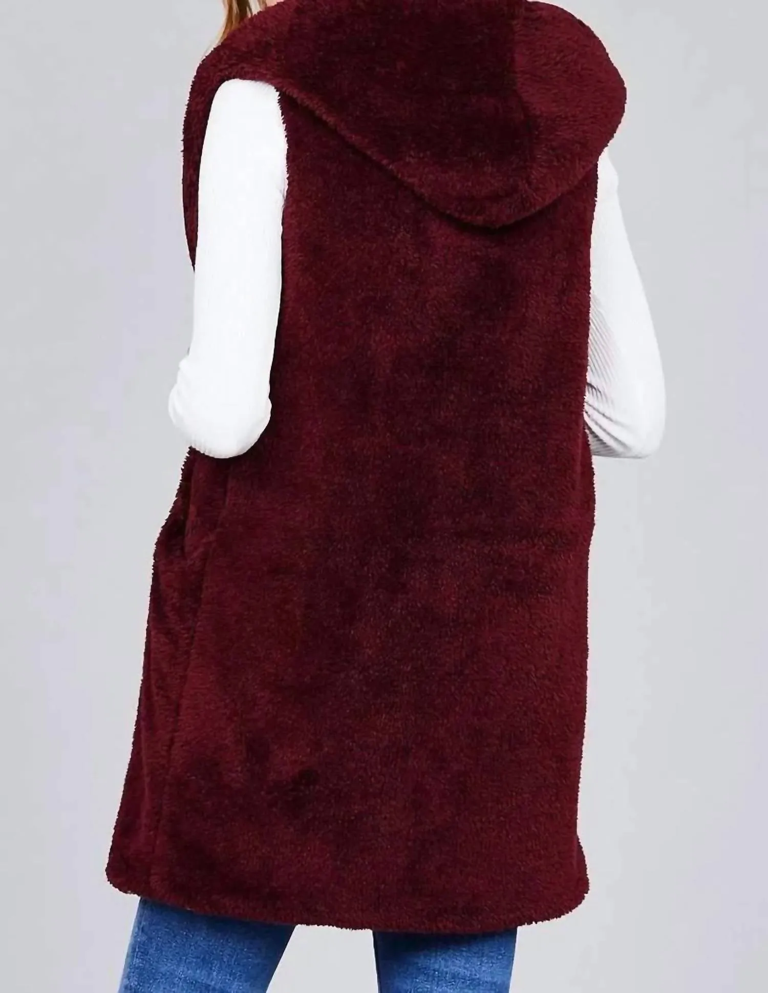 Reversibler Pelzmantel in Weinrot und Creme