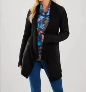 Rippen-Zweifarbiger Cardigan in Schwarz