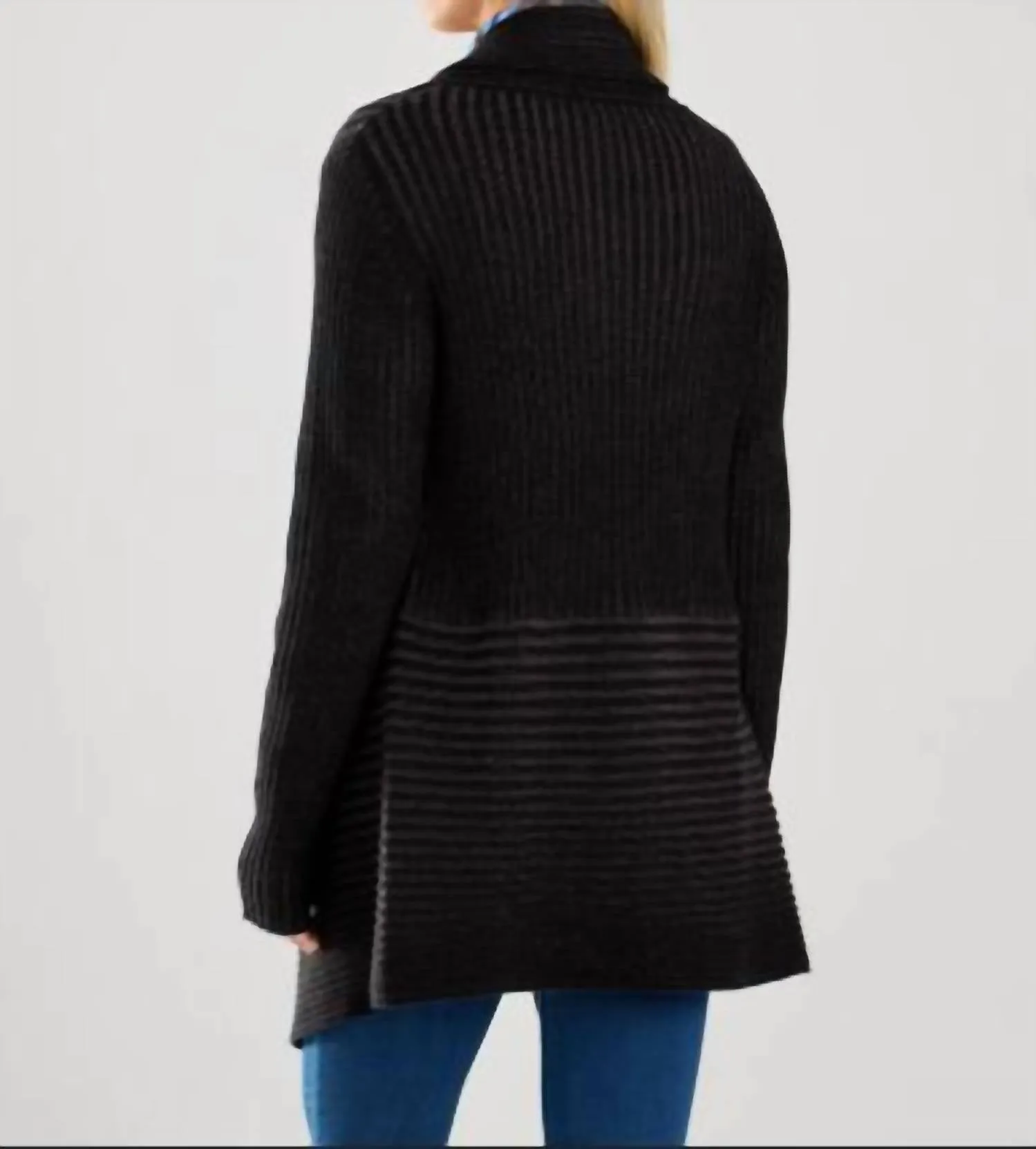 Rippen-Zweifarbiger Cardigan in Schwarz