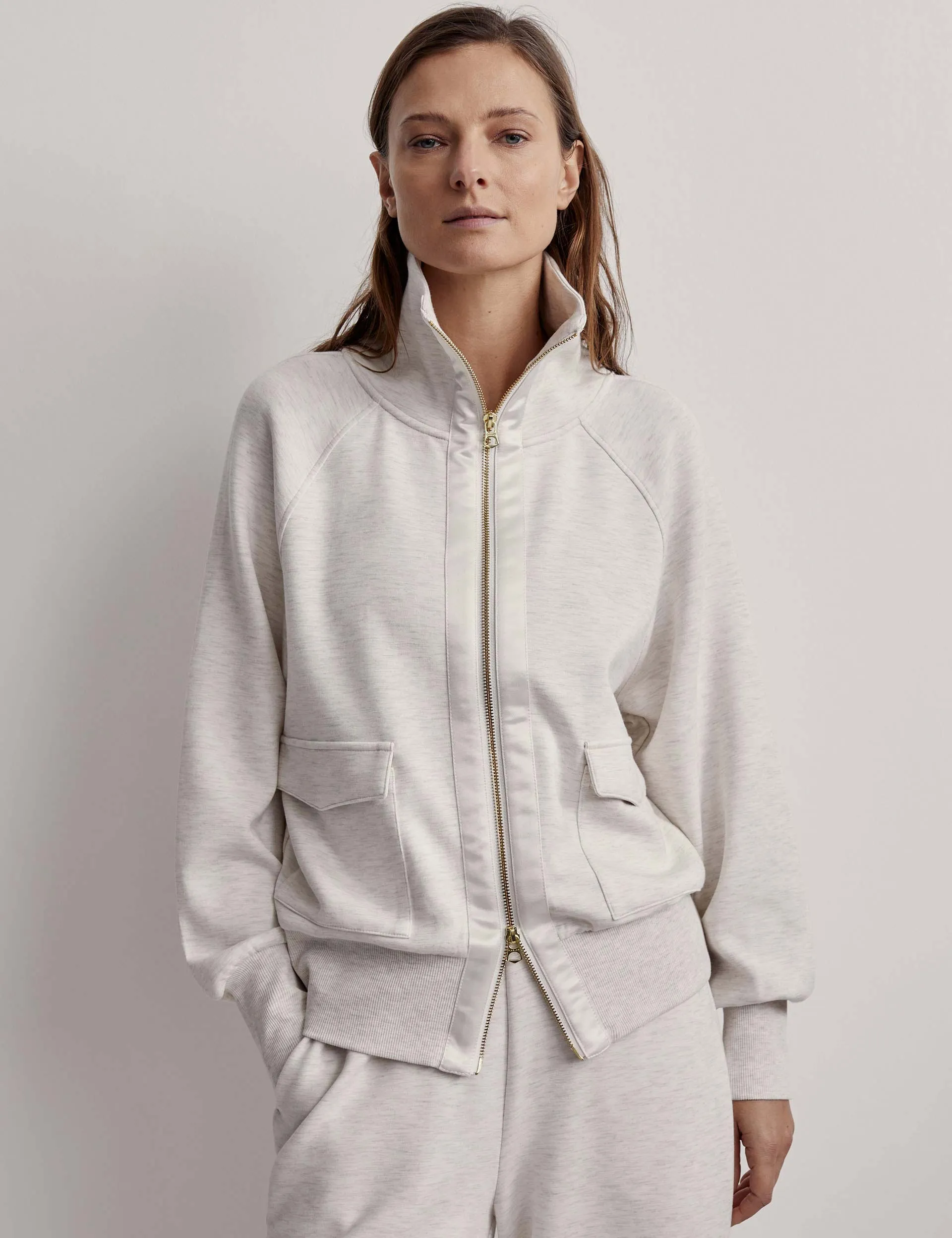 Roxbury Zip-Through Sweatshirt - Elfenbein Marl