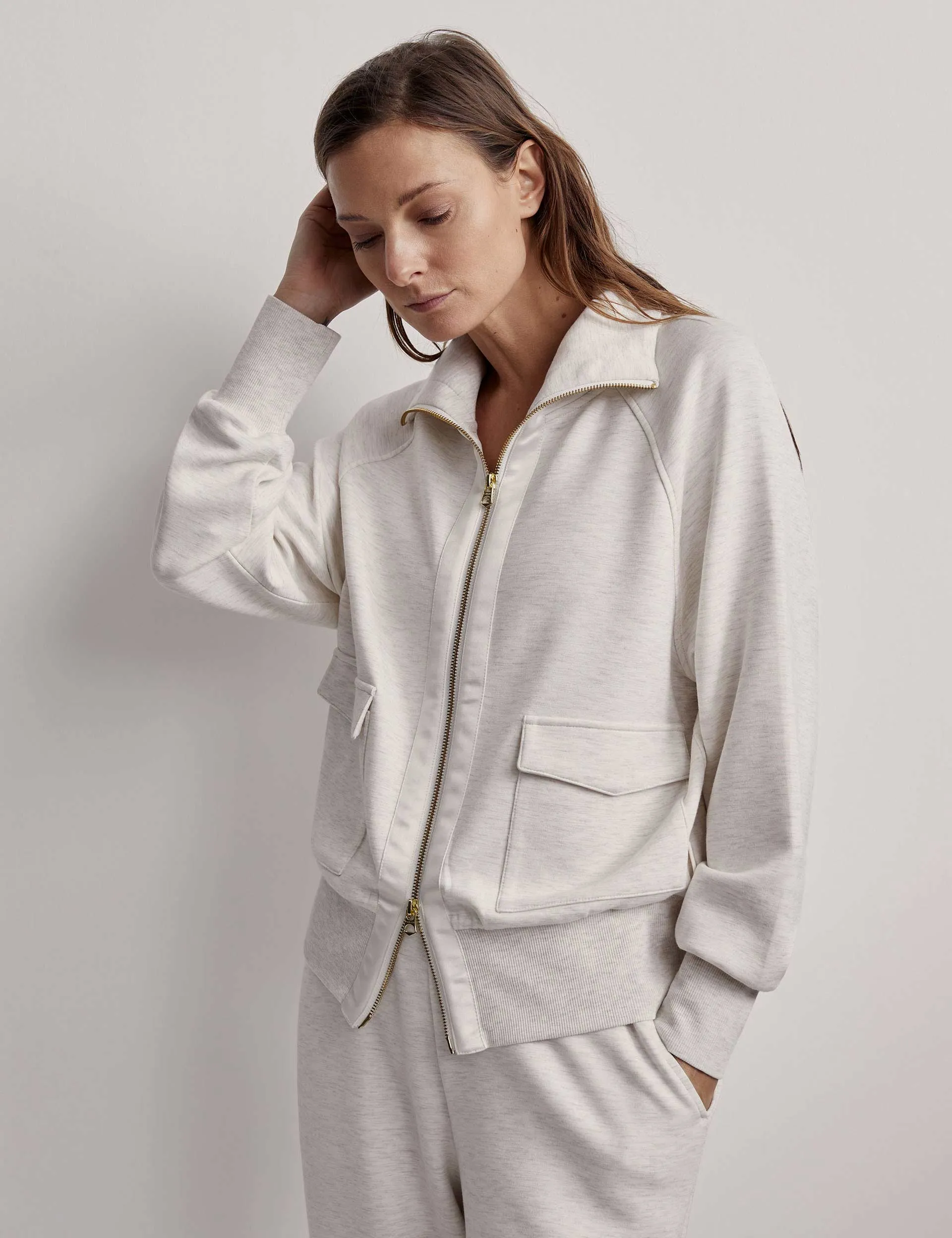 Roxbury Zip-Through Sweatshirt - Elfenbein Marl
