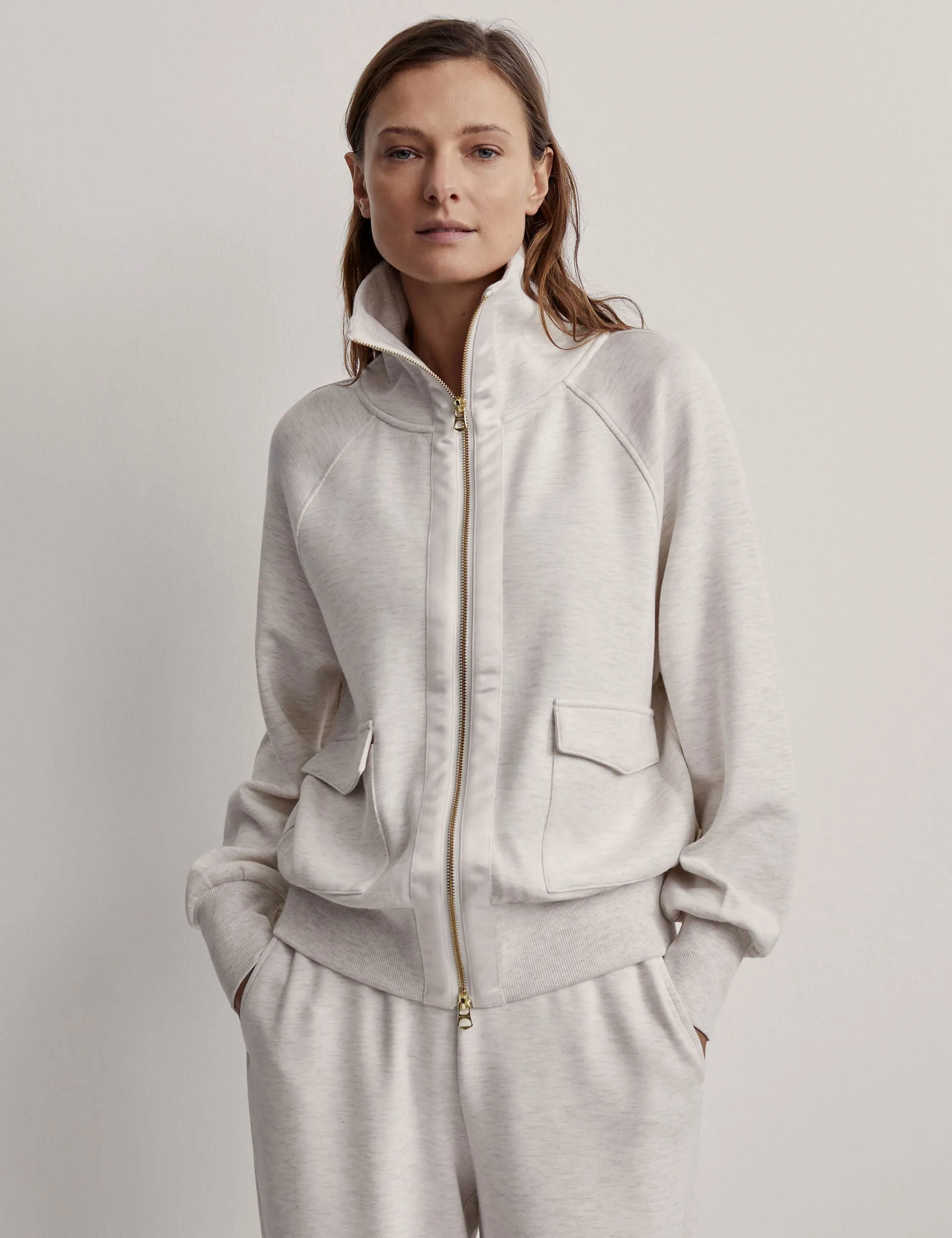 Roxbury Zip-Through Sweatshirt - Elfenbein Marl