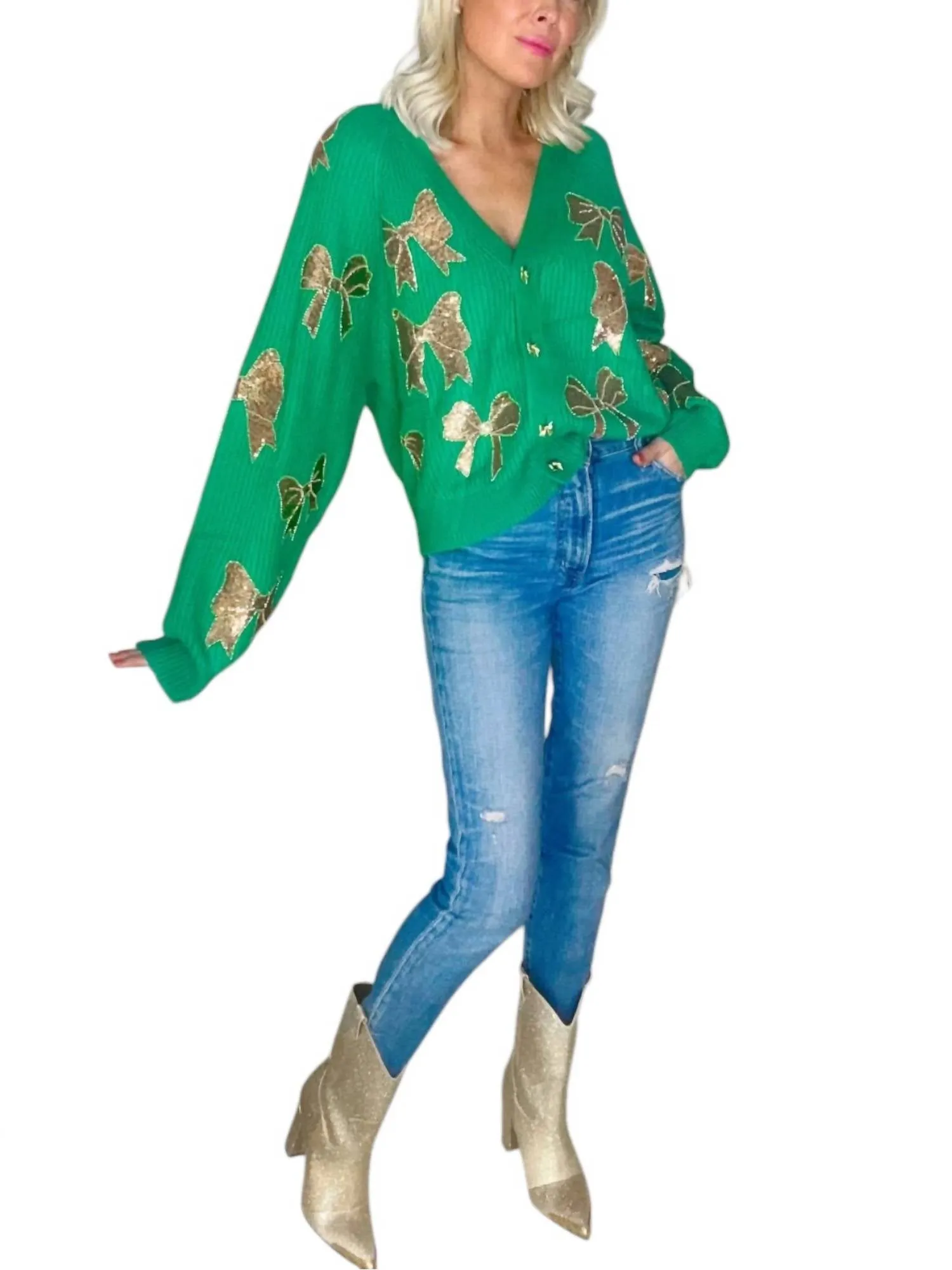 Streublumen-Cardigan in Grün