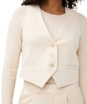 Kurzes City-Knopf-Gilet Ärmellose Weste in Beige