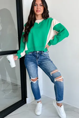 Lächeln Mehr Colorblock Sweatshirt (Grün/Beige)