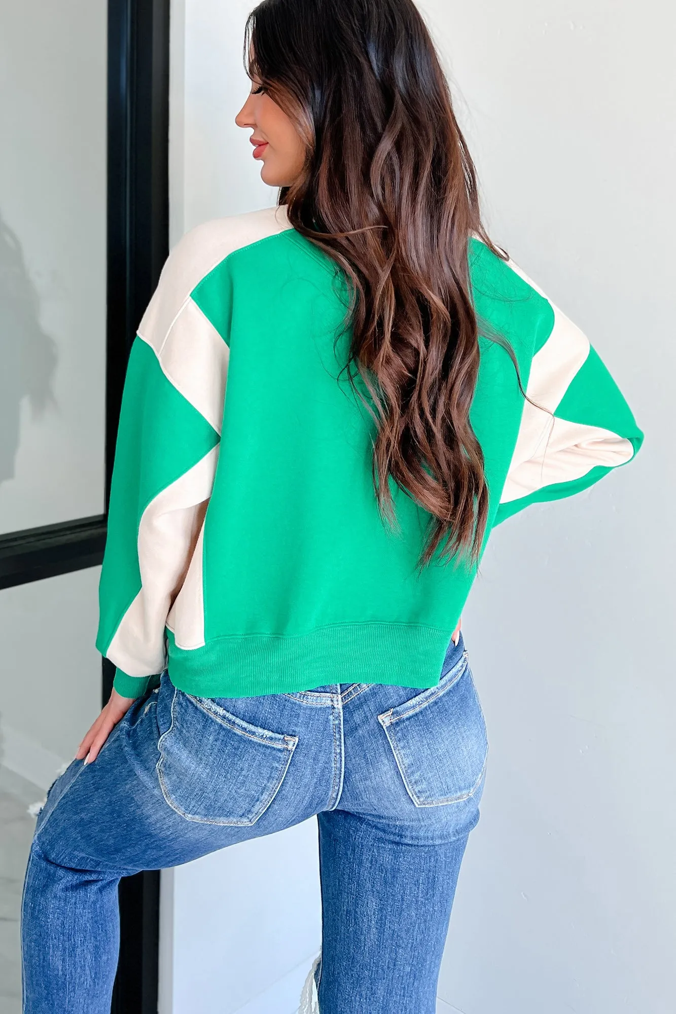 Lächeln Mehr Colorblock Sweatshirt (Grün/Beige)