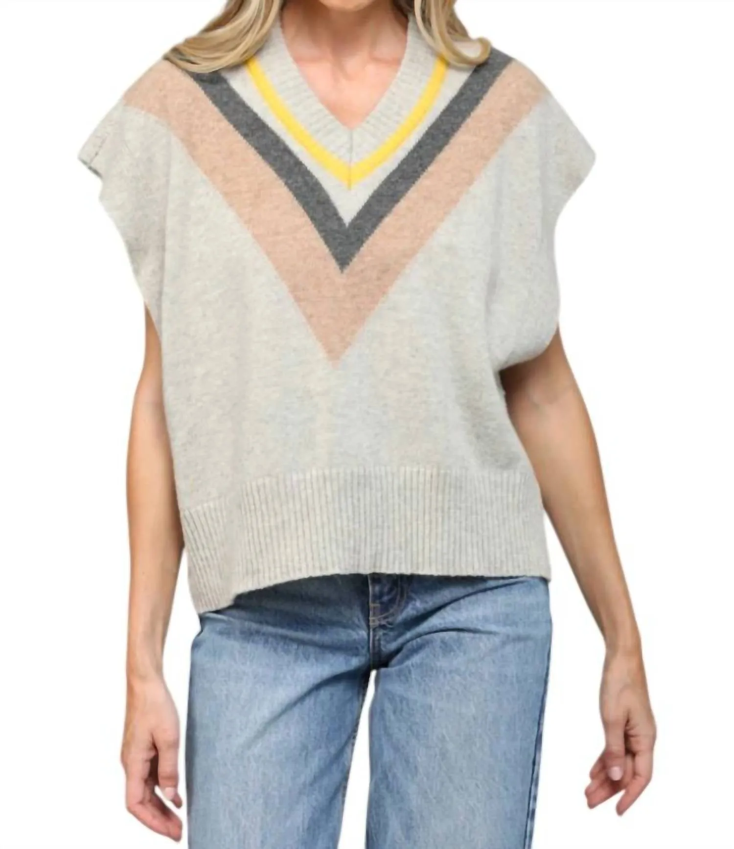 Gestrickte Streifenweste In Heather Grau