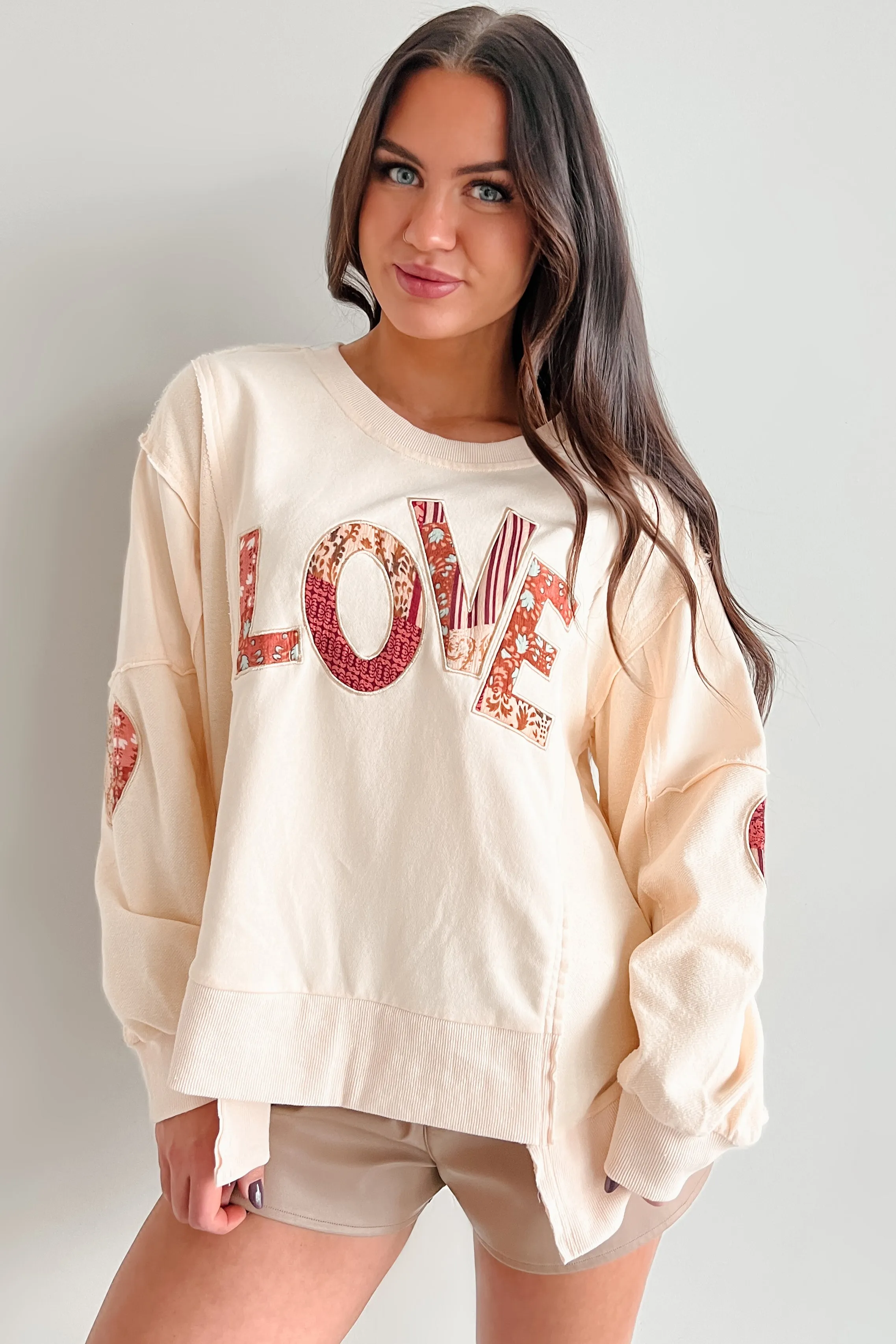 Those Are My Feelings Übergroßes Patchwork Top (Creme)