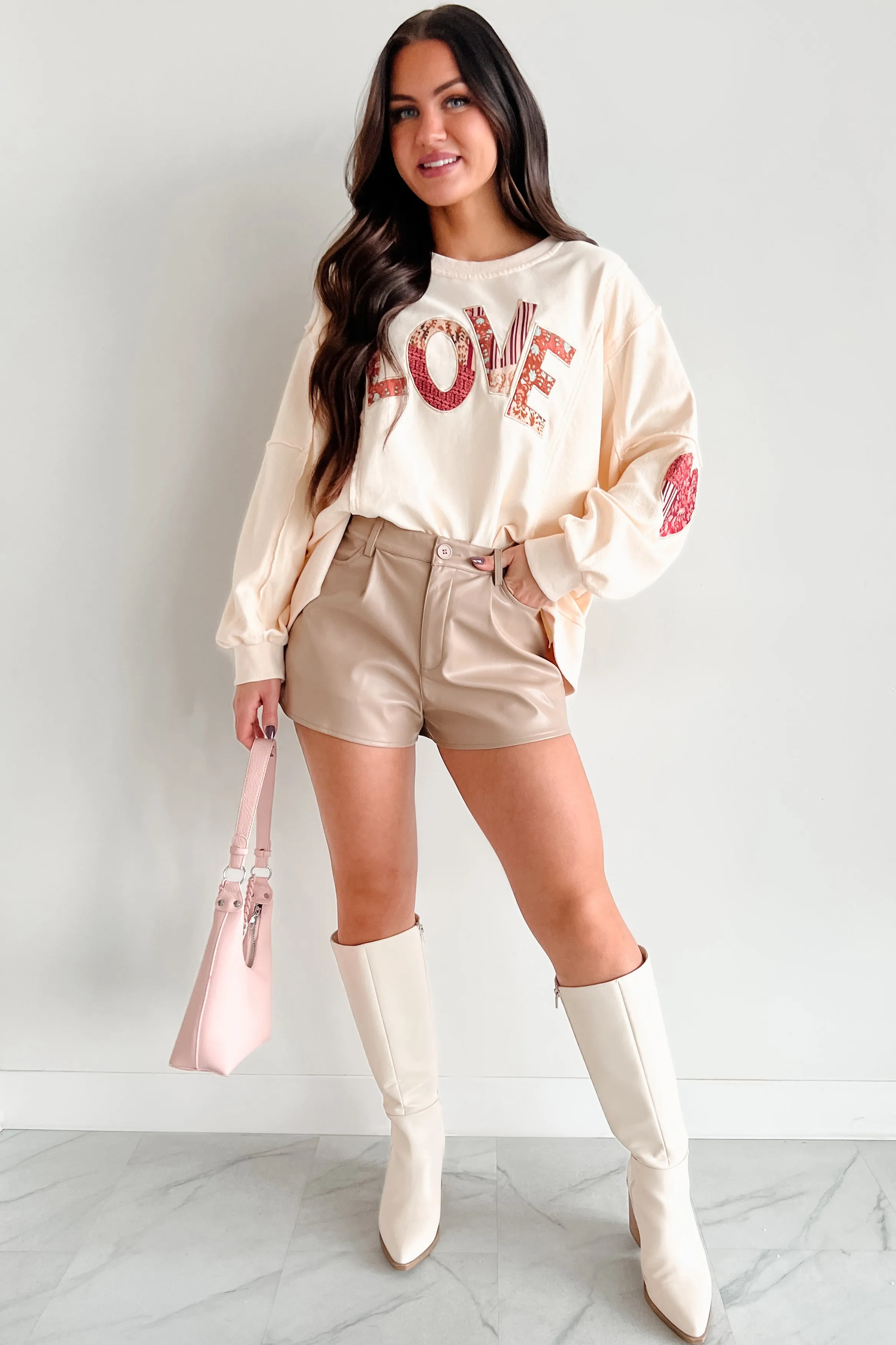 Those Are My Feelings Übergroßes Patchwork Top (Creme)