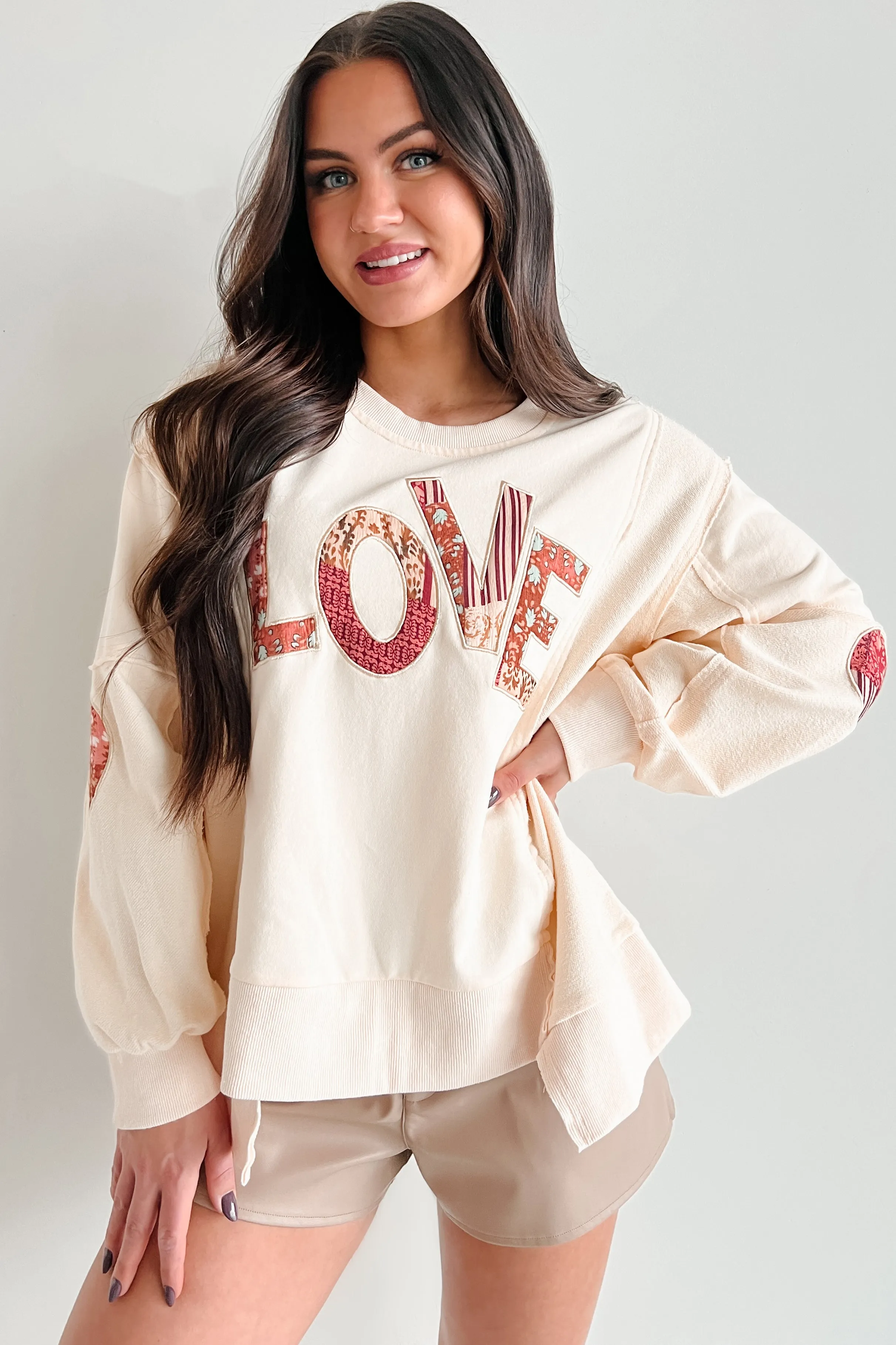 Those Are My Feelings Übergroßes Patchwork Top (Creme)