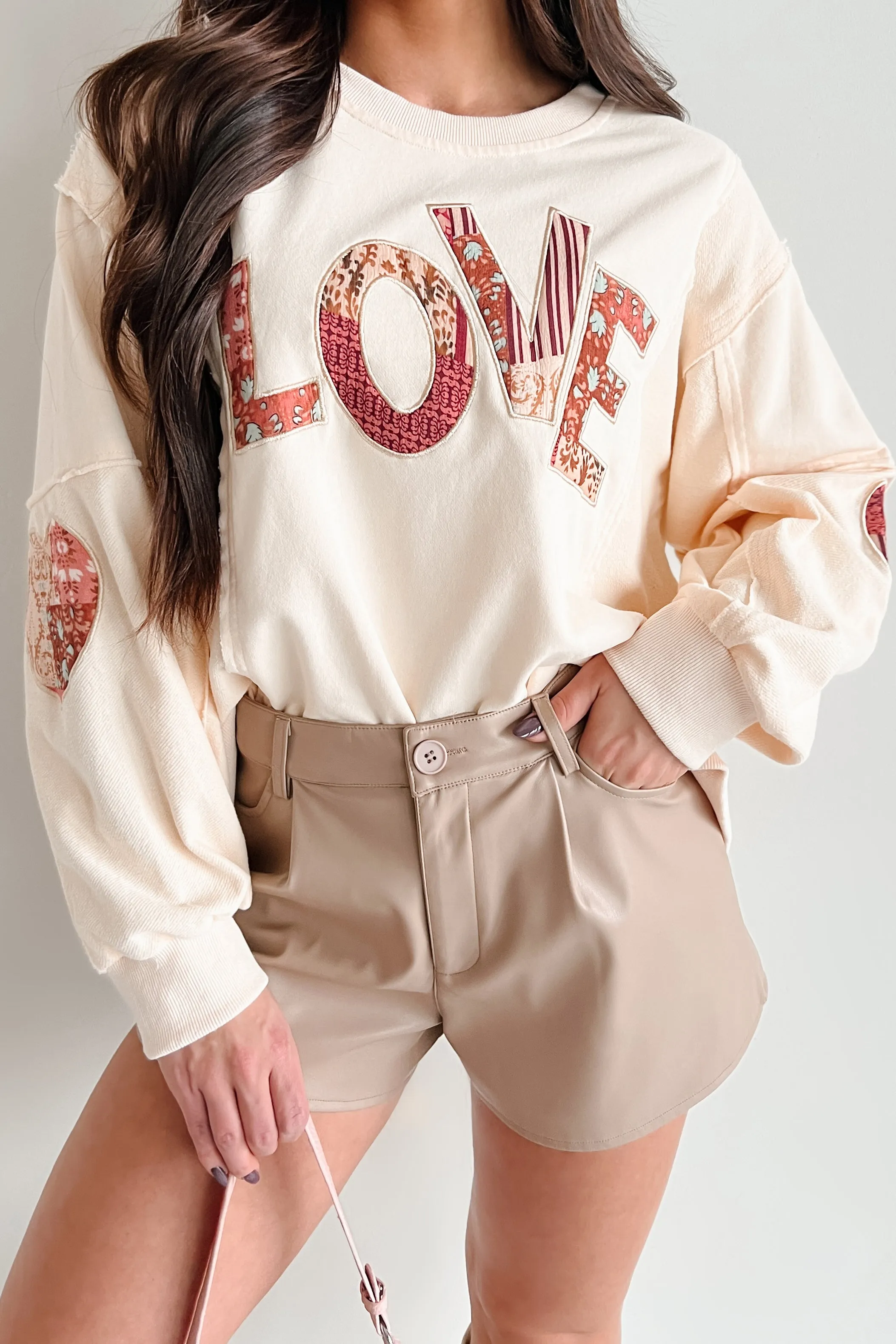 Those Are My Feelings Übergroßes Patchwork Top (Creme)