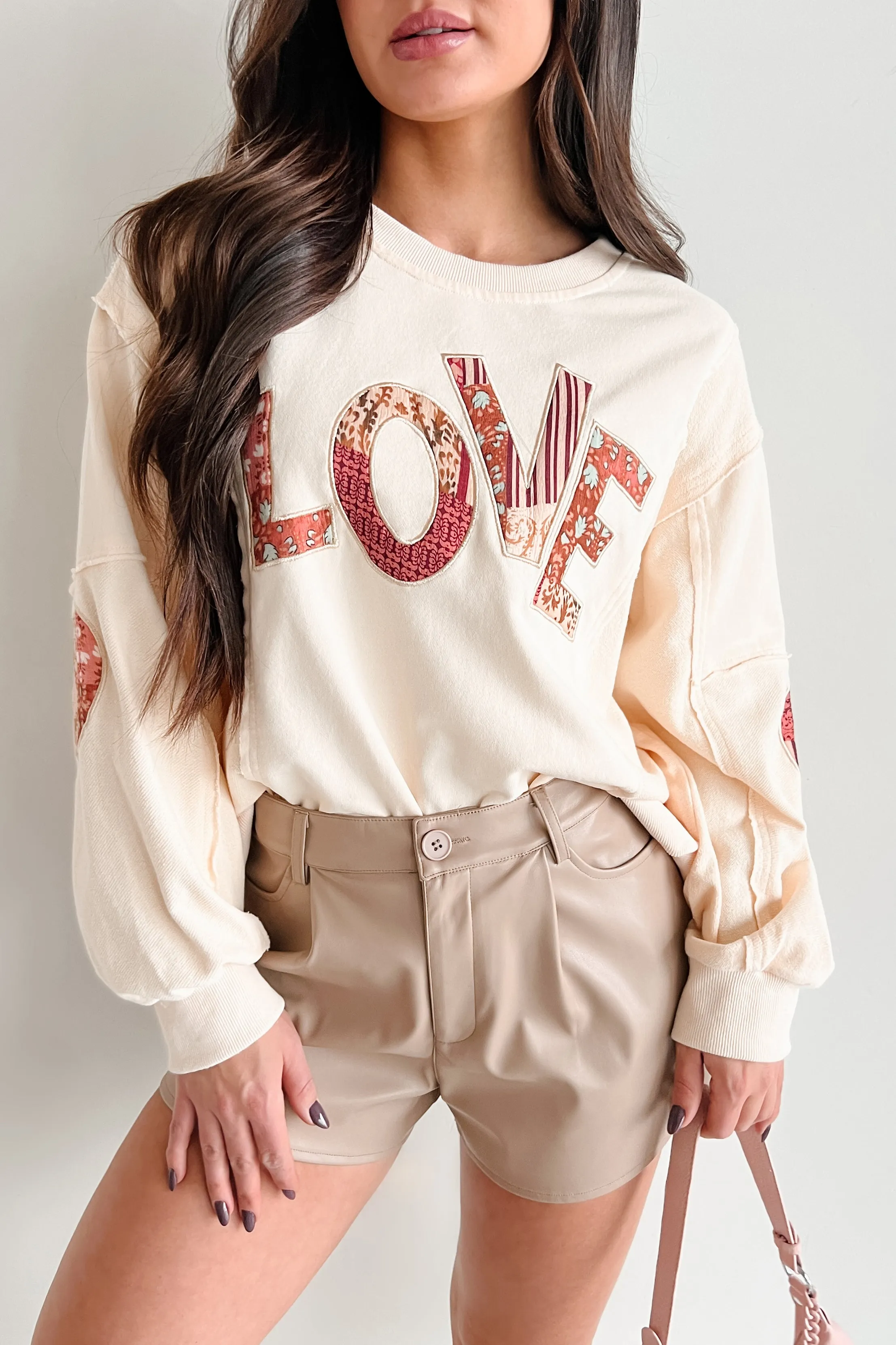 Those Are My Feelings Übergroßes Patchwork Top (Creme)
