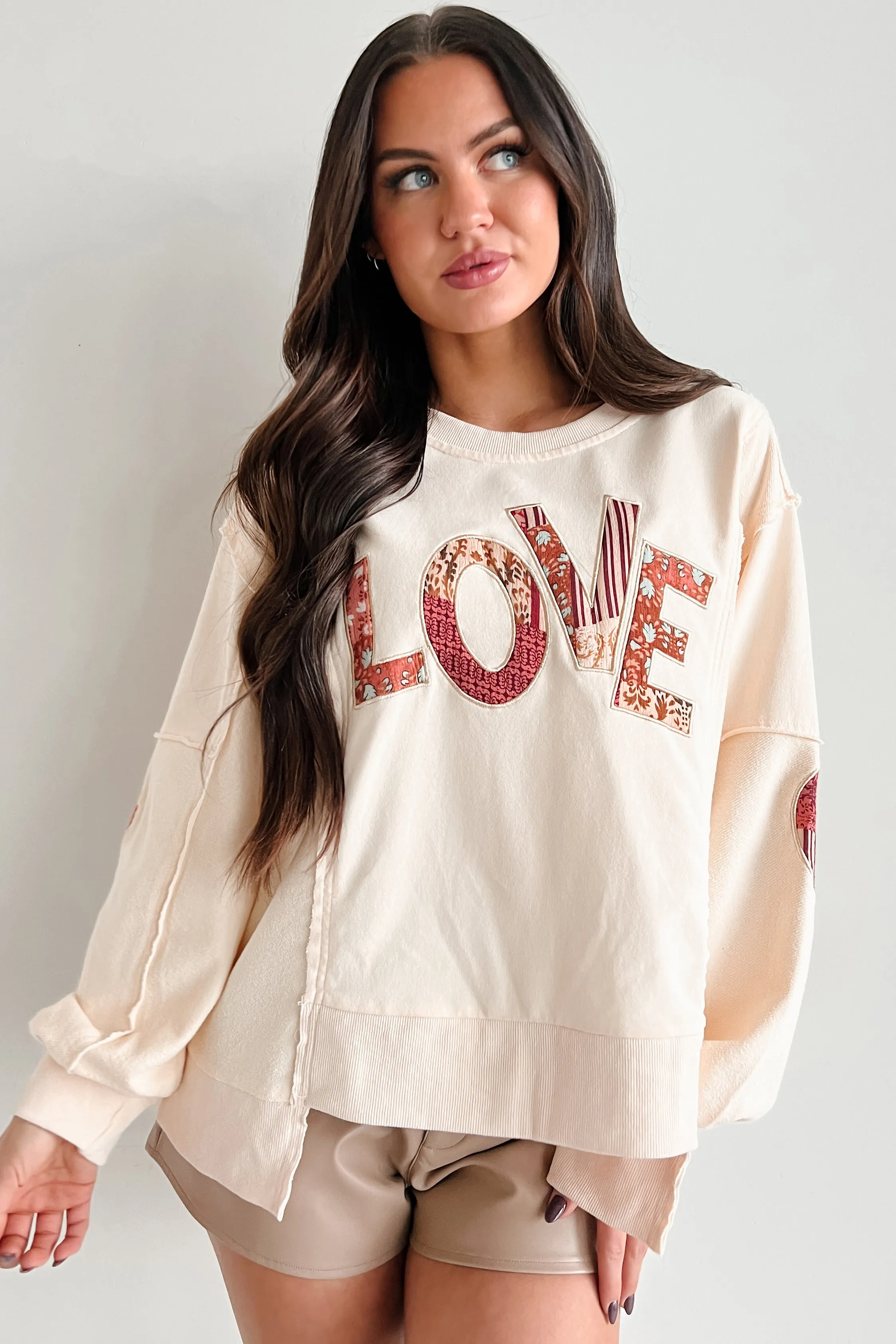 Those Are My Feelings Übergroßes Patchwork Top (Creme)