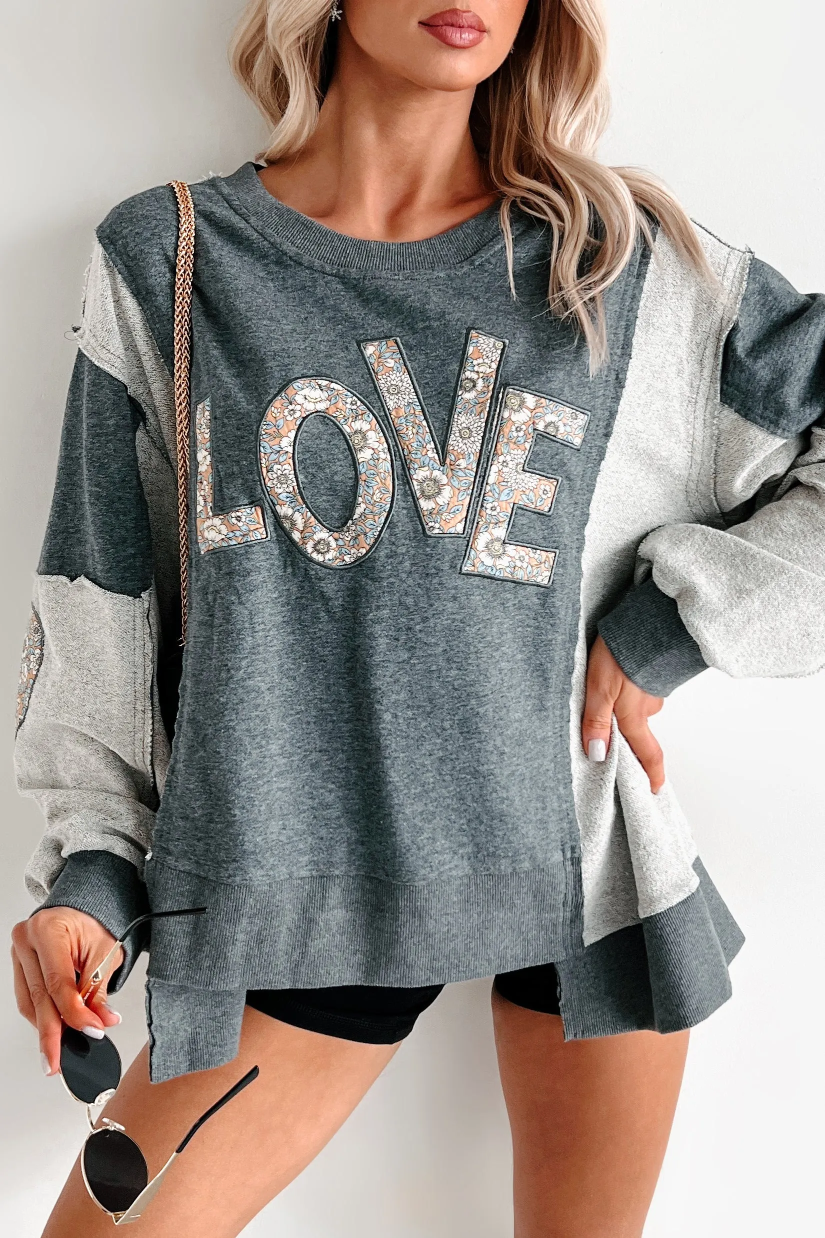 Those Are My Feelings Übergroßes Patchwork Top (Heather Grau)