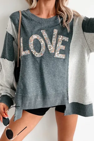 Those Are My Feelings Übergroßes Patchwork Top (Heather Grau)