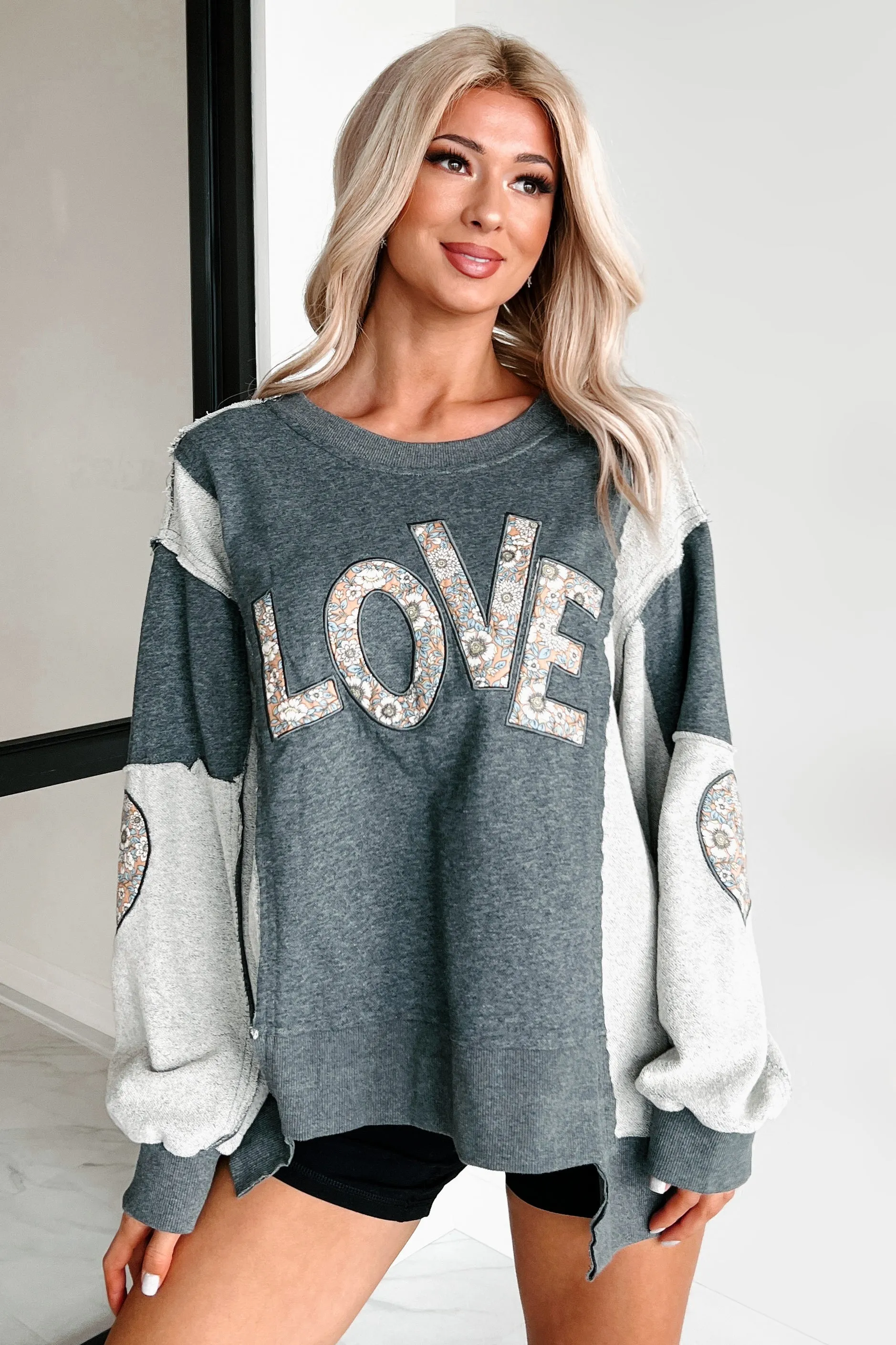 Those Are My Feelings Übergroßes Patchwork Top (Heather Grau)