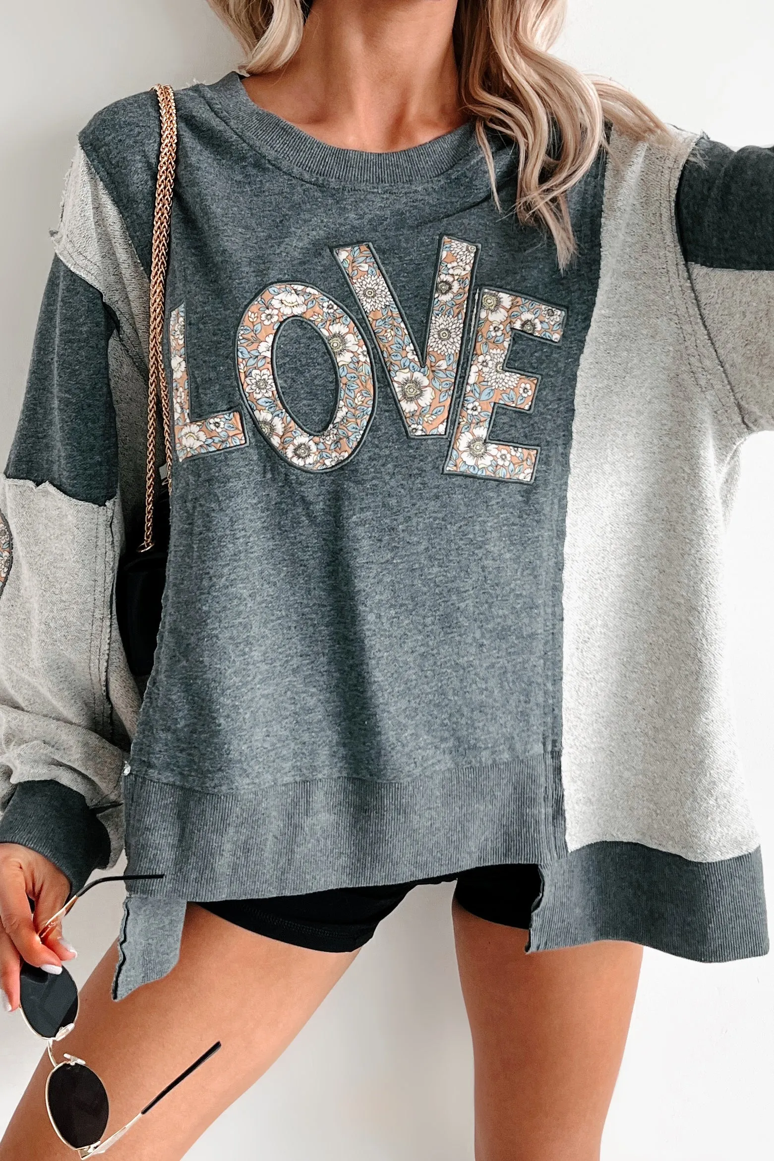 Those Are My Feelings Übergroßes Patchwork Top (Heather Grau)