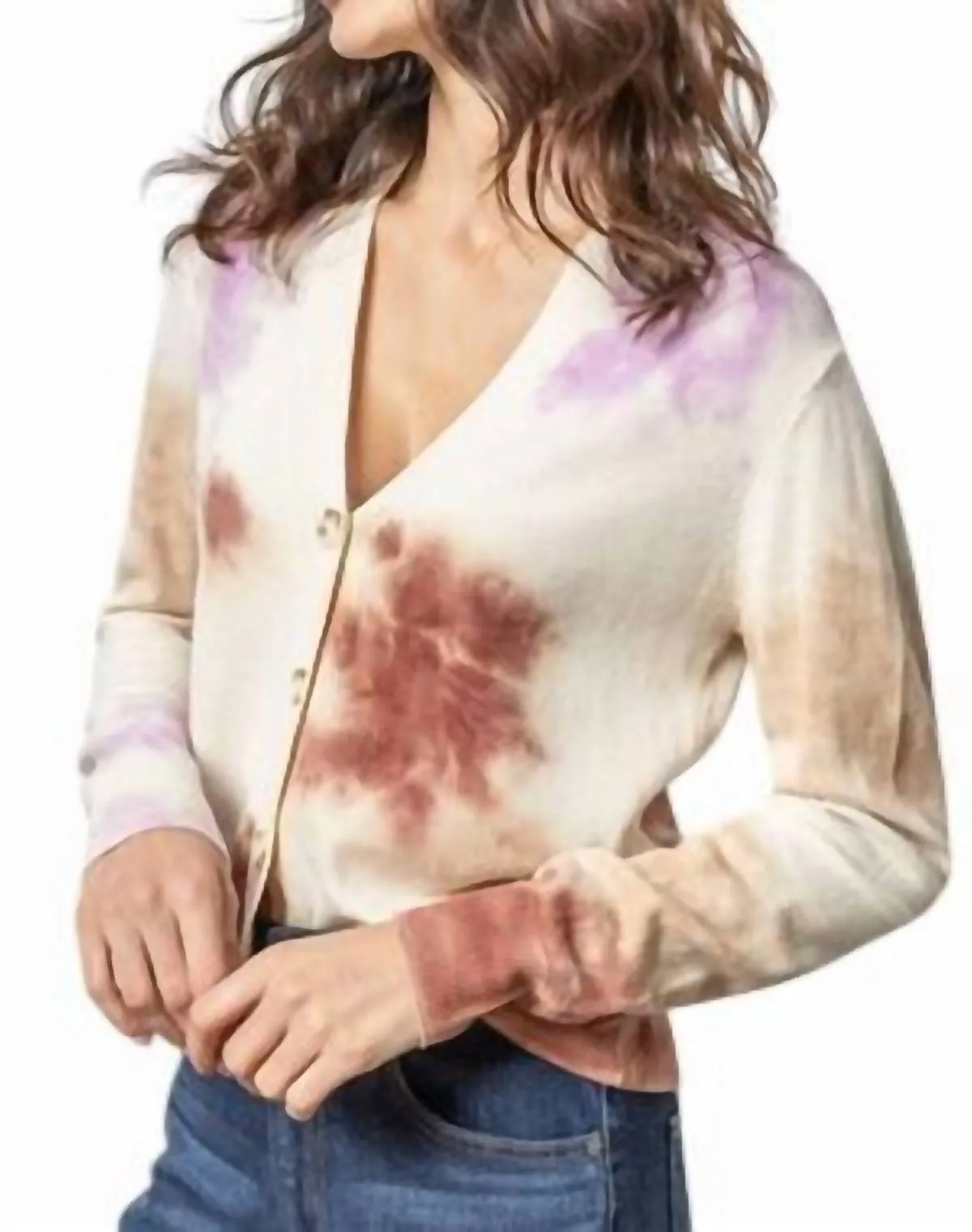 Gefärbter Cardigan-Pullover in Gewürznelken-Multi