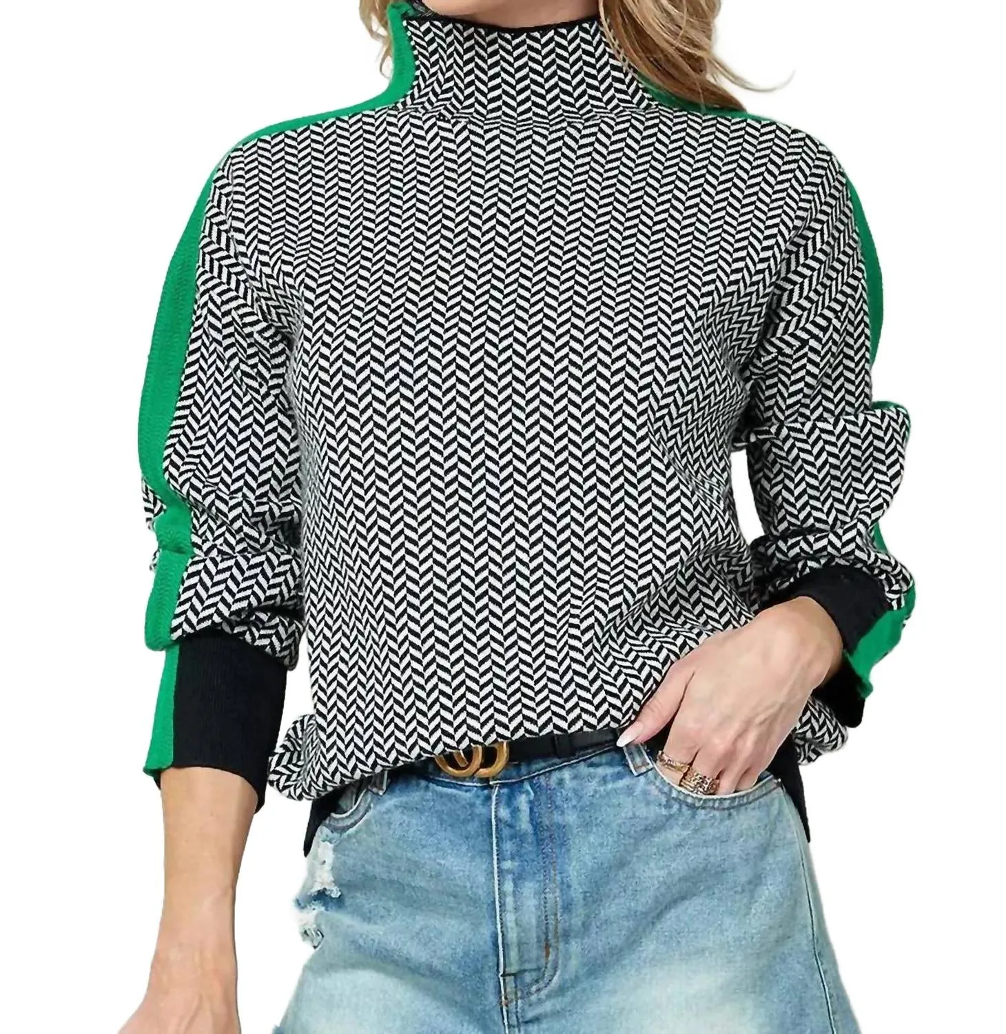 Grüner Rollkragenpullover